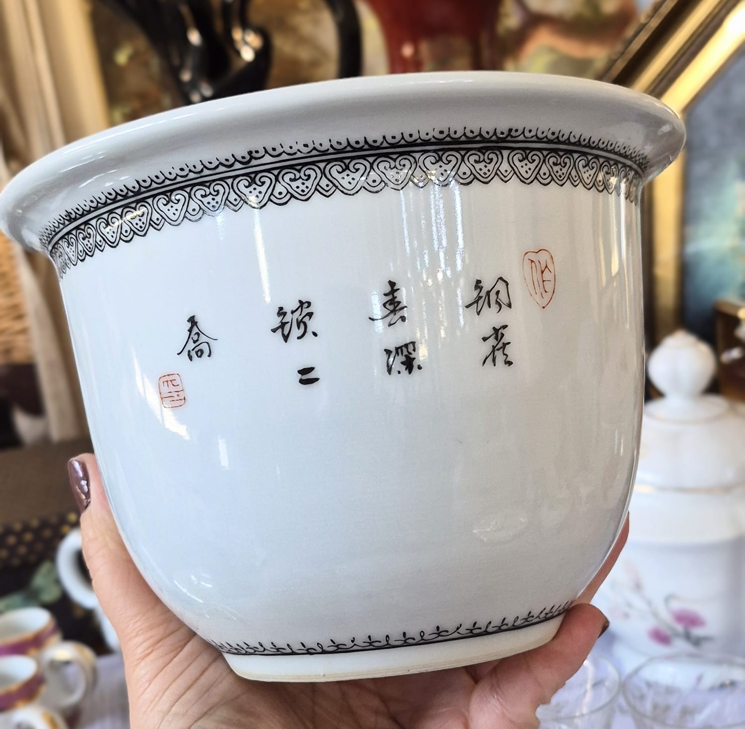 Cachepot em porcelana chinesa Família Rosa Mandarim, anos 40/50, perfeito estado.