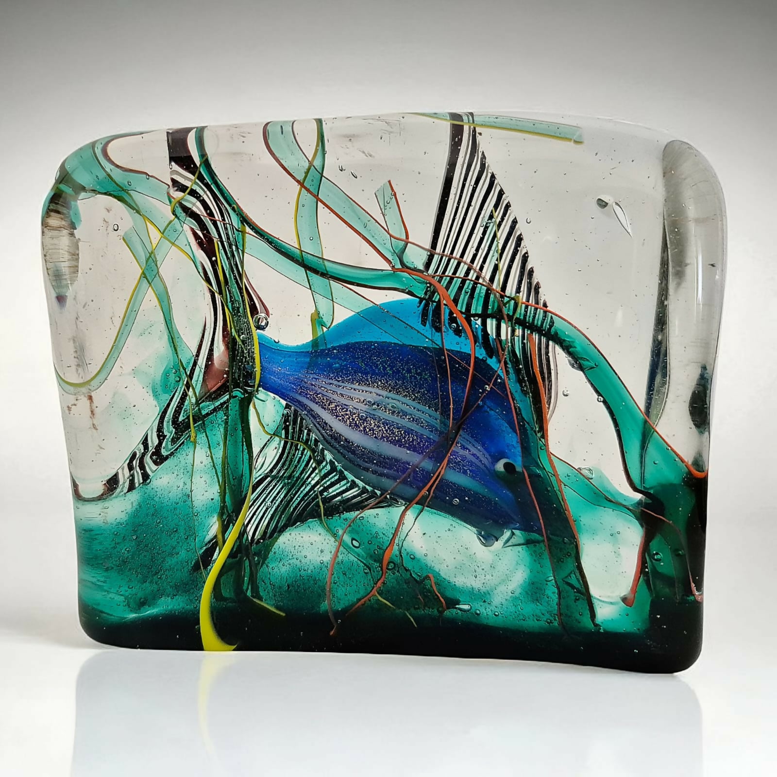 Par de raríssimas esculturas ´´ Aquário`` em bloco vidro artístico Murano,