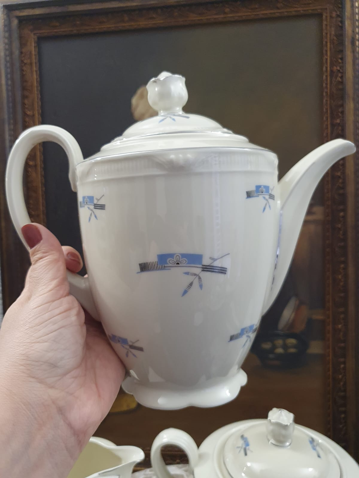 Conjunto de serviço para chá e café 4 peças  peças em porcelana antiga alemã Zeh Scherzer, edição comemorativa dos 50 anos da manufatura (1930) - 50o Jahre. Estilo Art Decó, altíssima qualidade,  tanto que está como novo 100 anos depois.