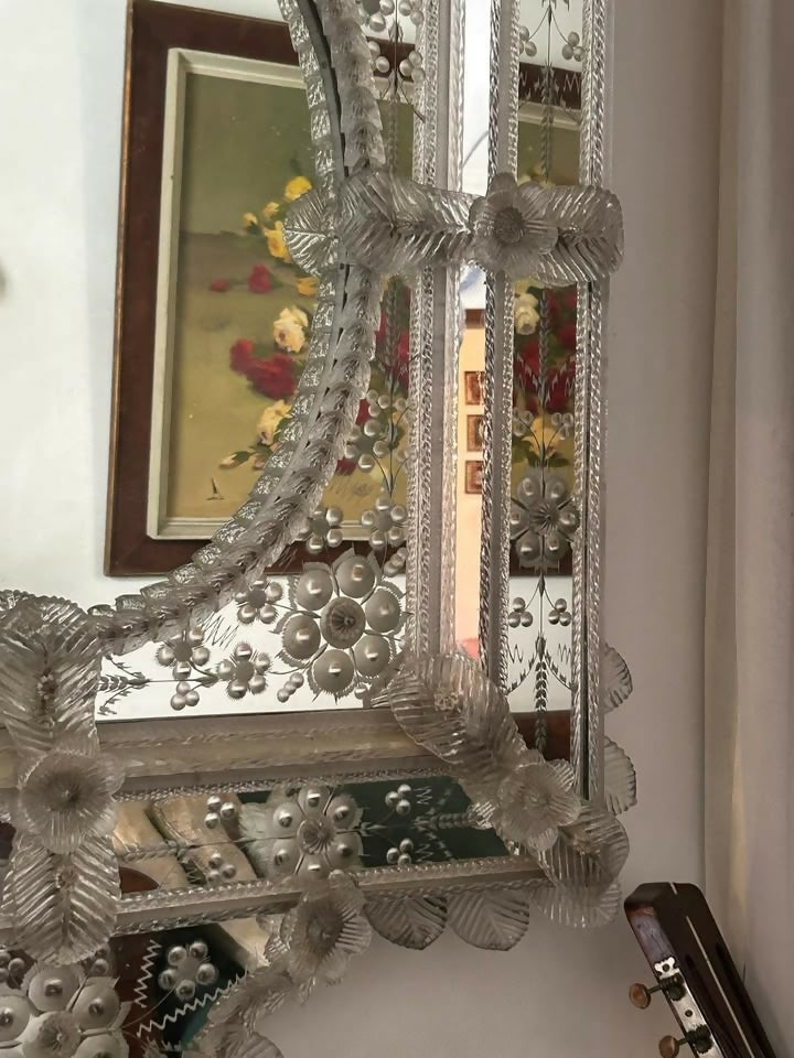 ESPELHO VENEZIANO ANTIGO EM CRISTAL LAPIDADO