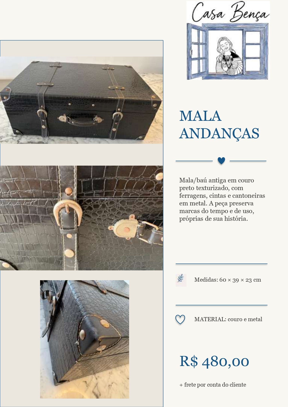 Mala/Baú de couro - Mala "Andanças"