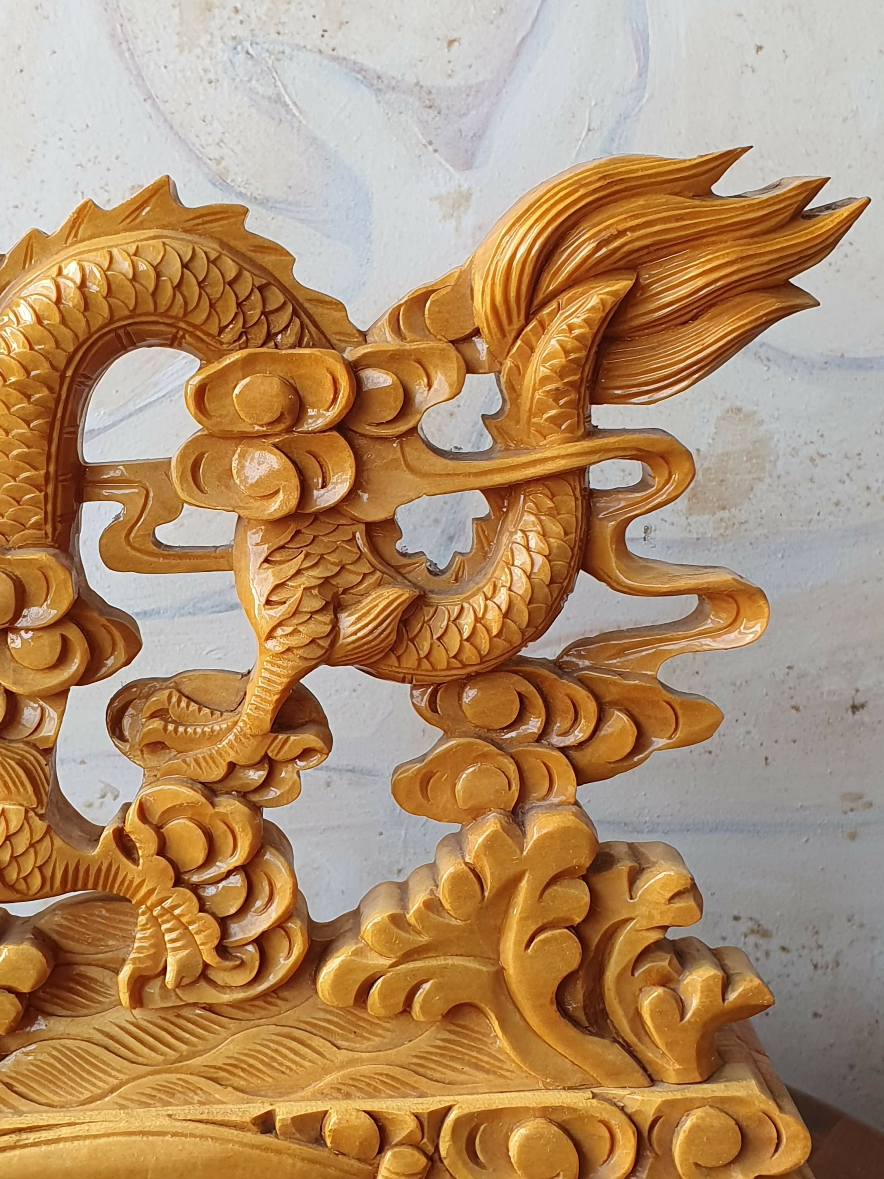 Escultura chinesa de dragão, século XX, esculpida à mão