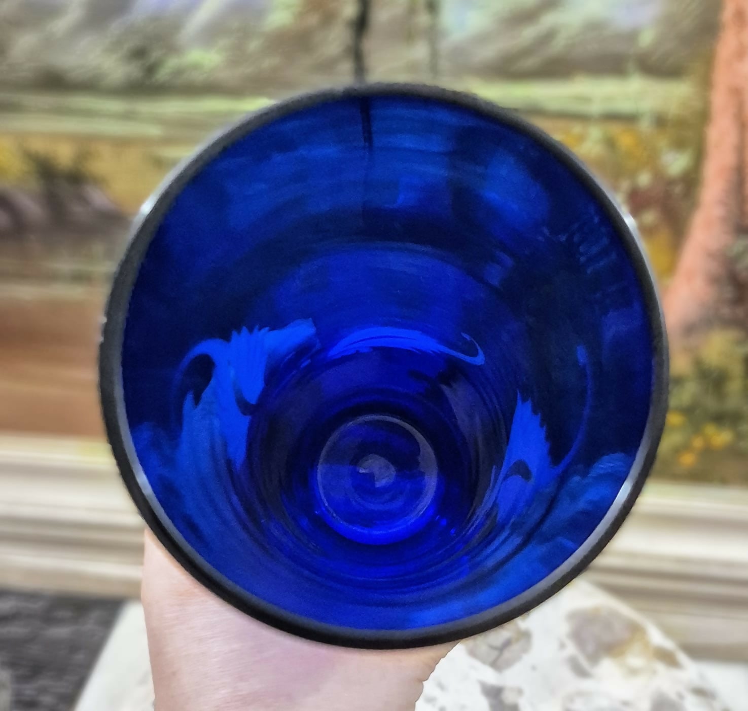 Vaso em vidro, anos 50, azul cobalto cilíndrico. Lindo!