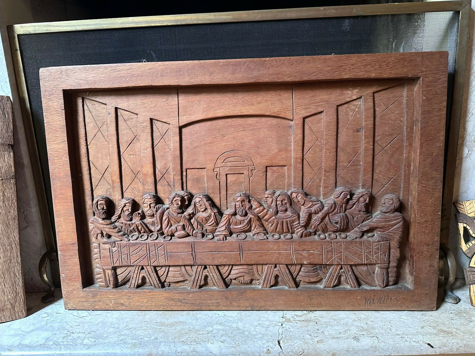 QUADRO SANTA CEIA madeira entalhado a mao