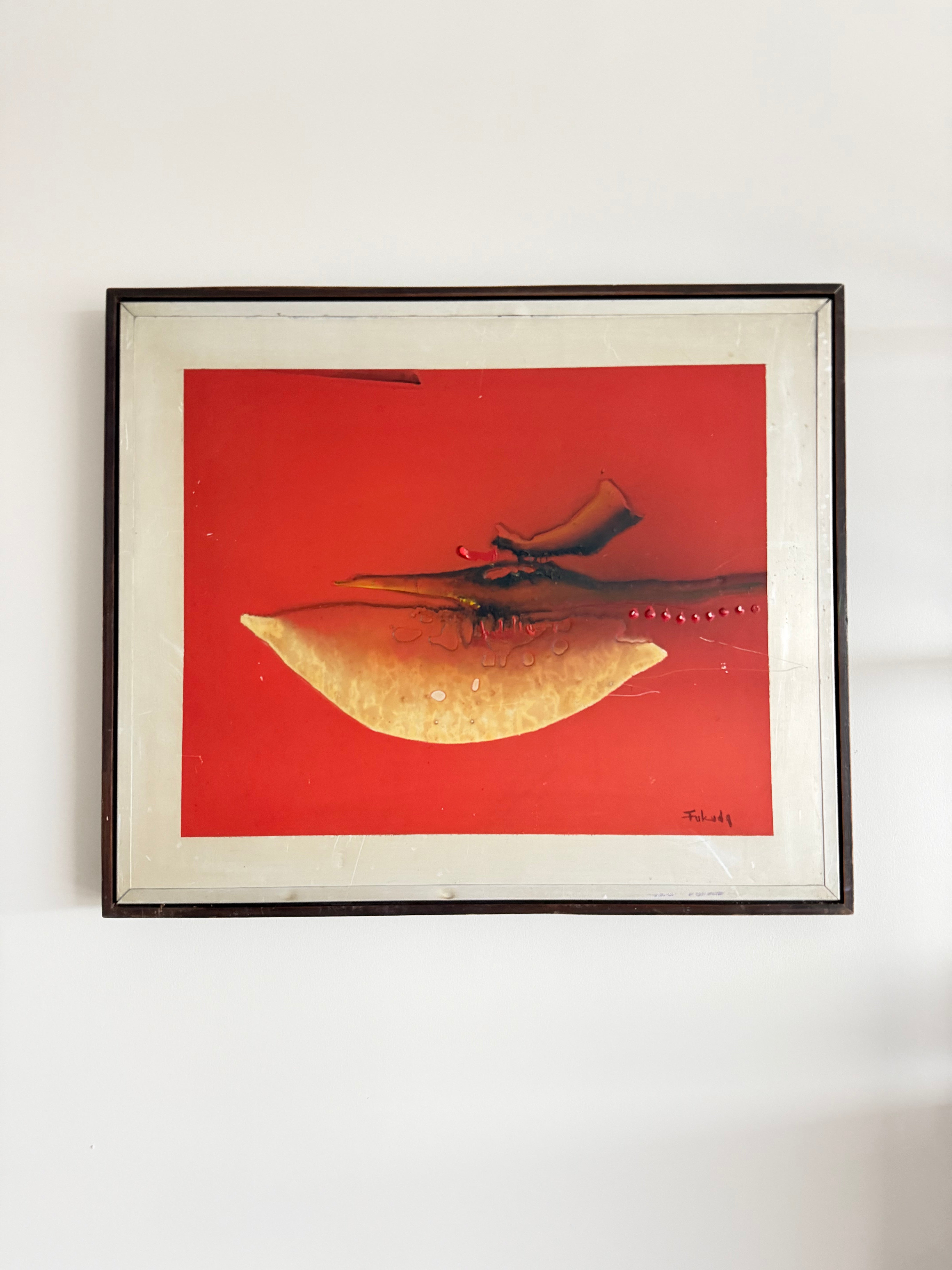 Quadro Kenj Fukuda composição em óleo sobre madeira 