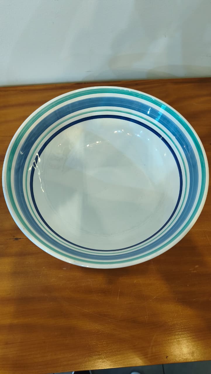Tigela Italiana La Primula – Cerâmica Esmaltada com listras em Tons De Azul e Verde
