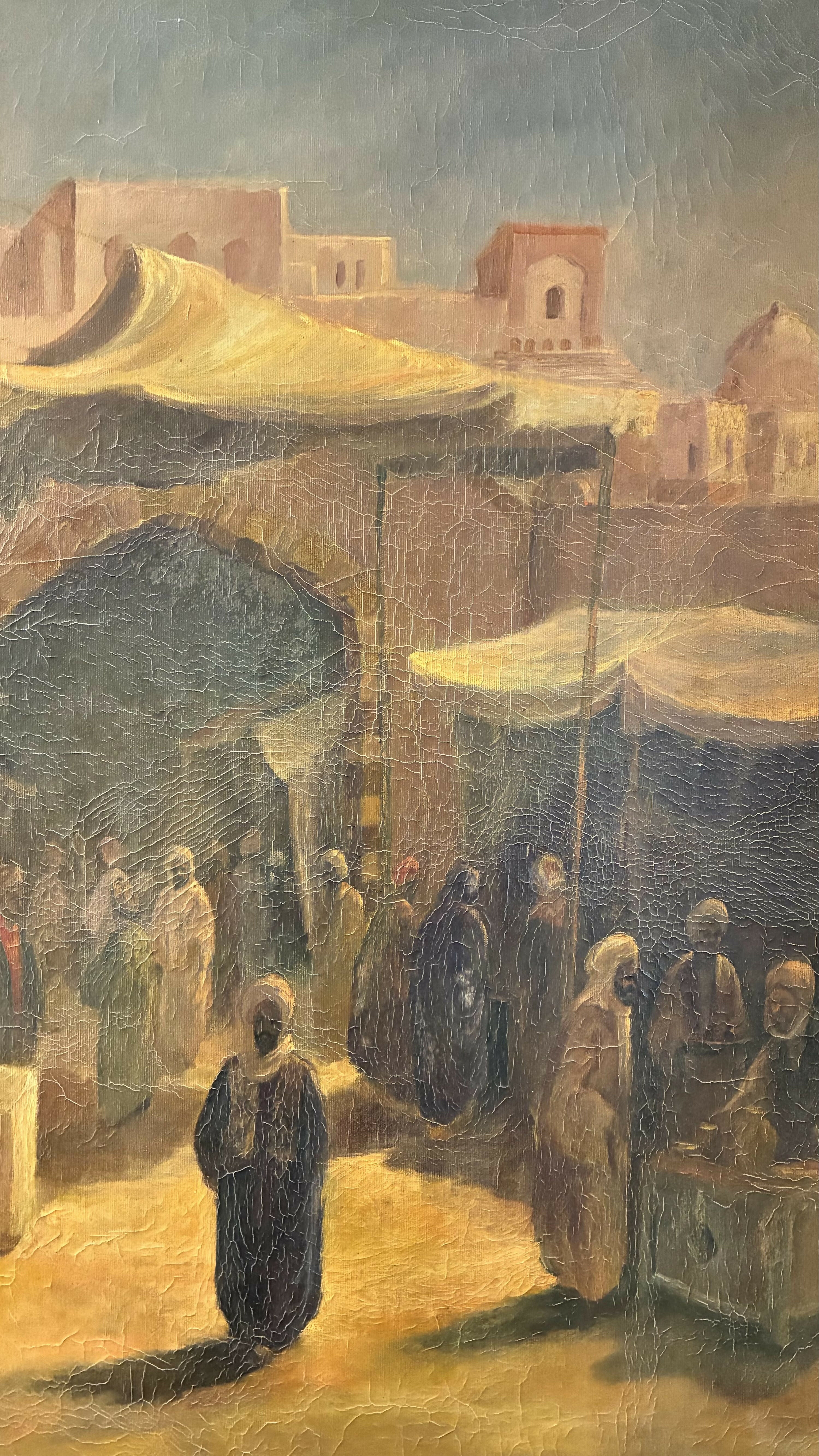 Quadro Óleo Sobre Tela – Cena de Mercado Árabe Clássico