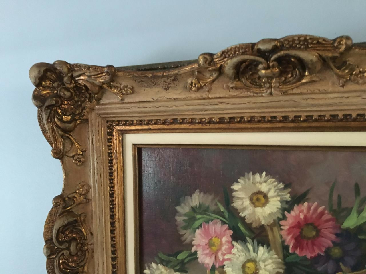 Quadro, óleo sobre tela, do pintor Guido Vergani chamada Vaso com Flores, com selo da antiga Galeria 7 de Abril