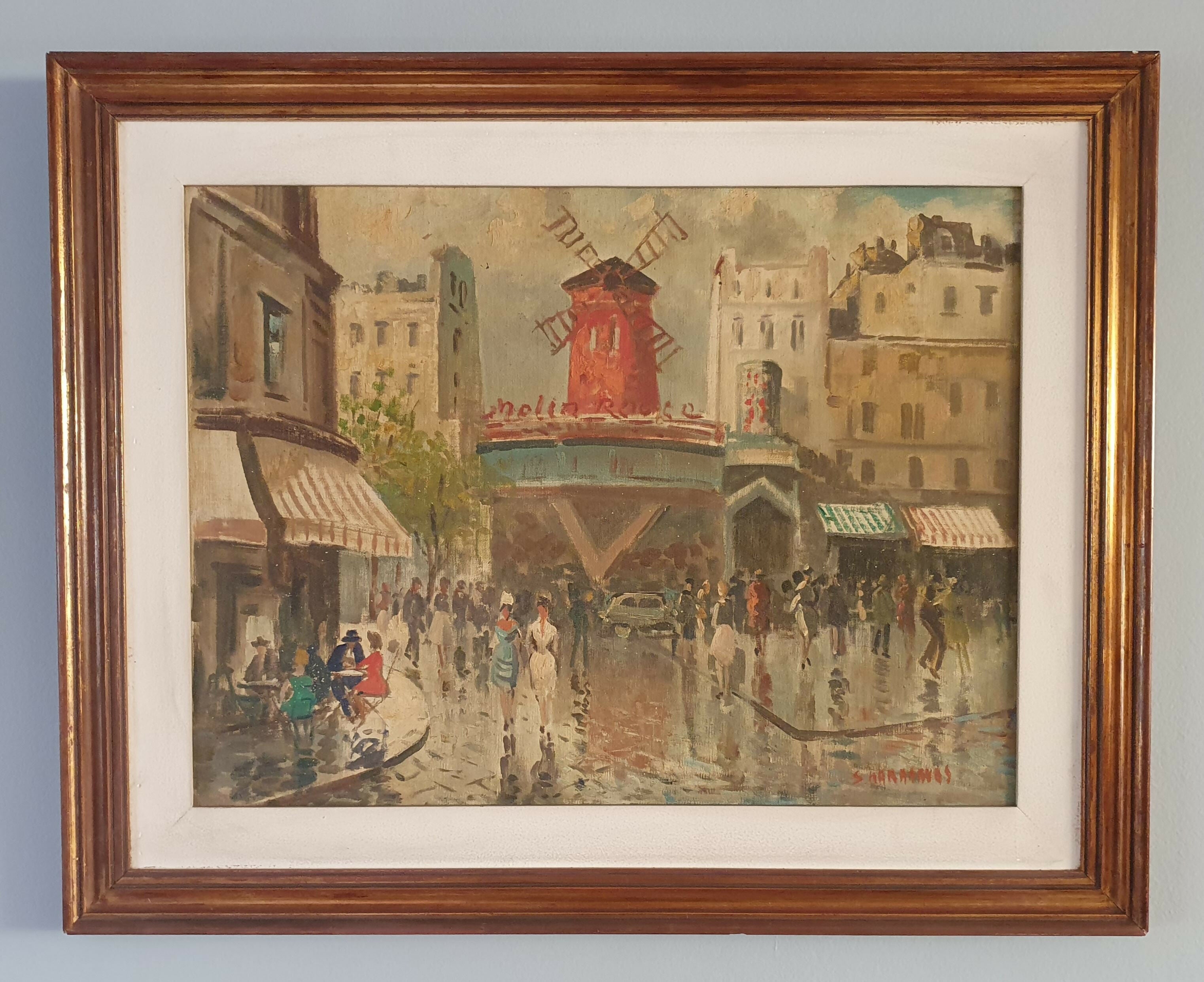 Quadro Óleo sobre tela que representa o Moulin Rouge em Paris, por S. Karasavas