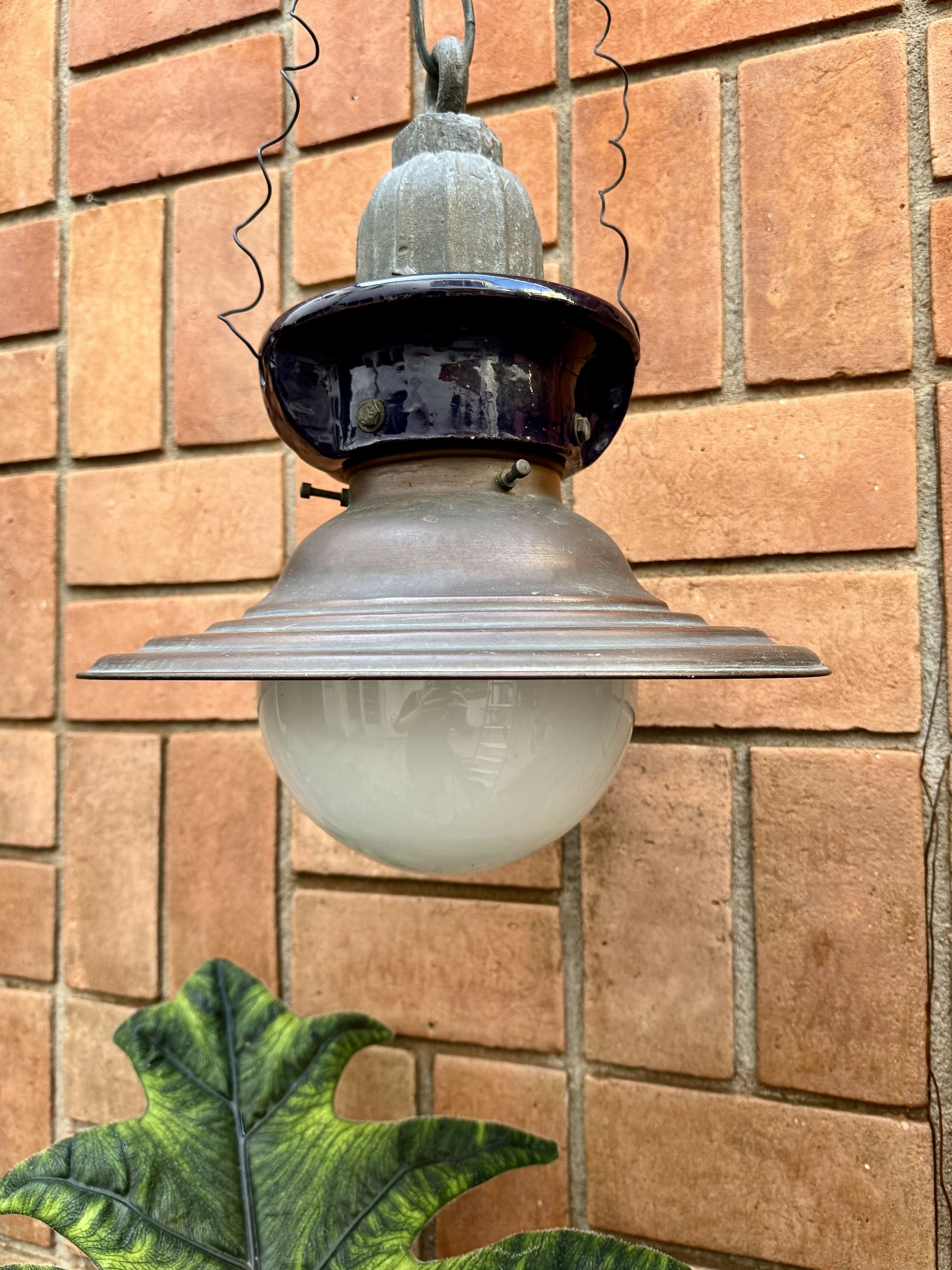 Luminária em Cobre, Concreto e Cerâmica Estilo Rio Antigo/São Paulo Antigo