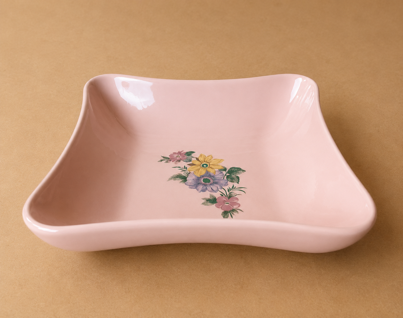 Centro de Mesa quadrado Pozzani em porcelana rosa (DMCPS_418)