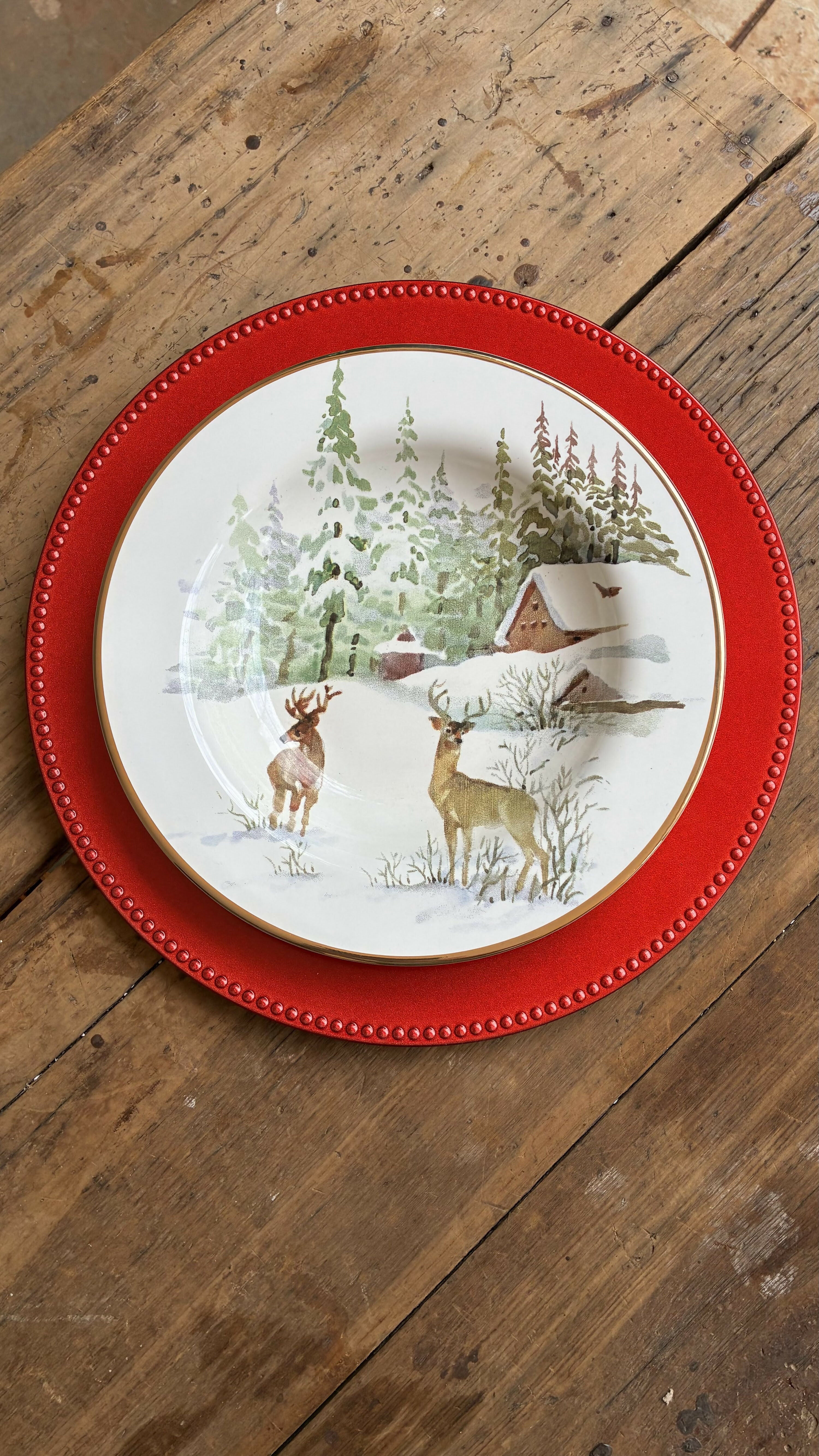 Pratos Fundos Natalinos com Detalhe Dourado (valor unitário)