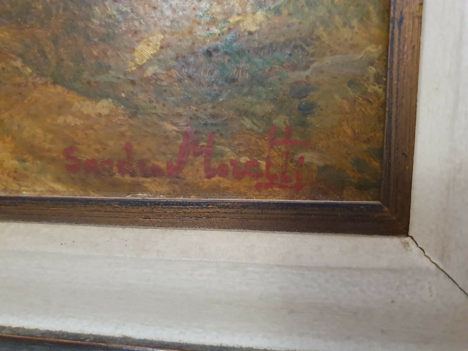 Quadro pintura, óleo sobre.madeira, representando paisagem rural de antiga casa à beira da estrada, de Sandro Moretti.