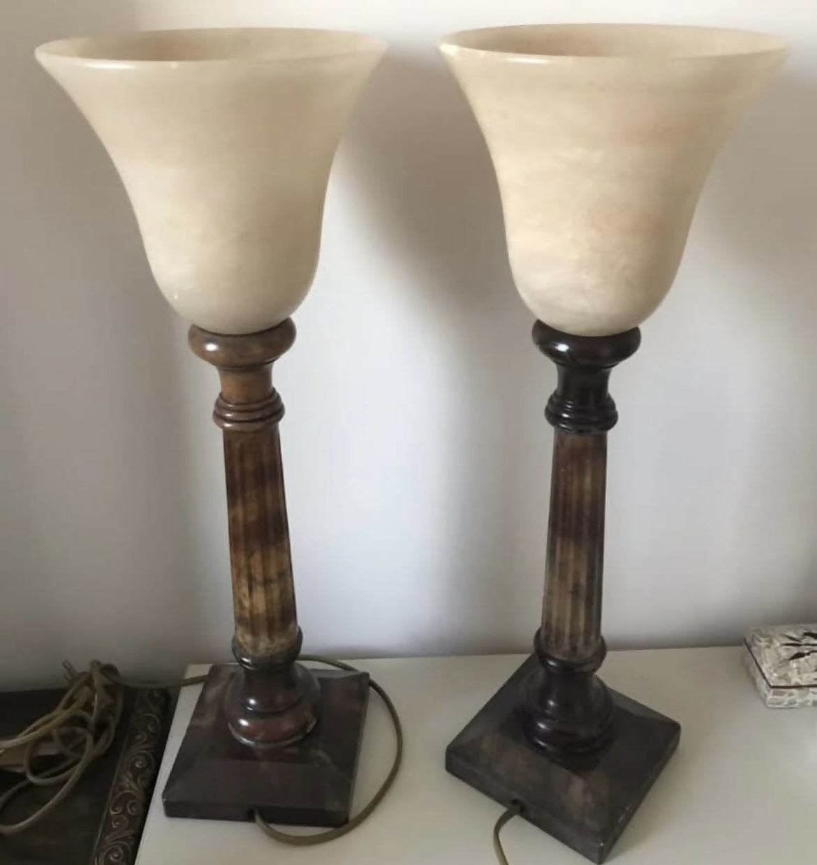 Par de abajur alabastro espanhol marrom e rosé