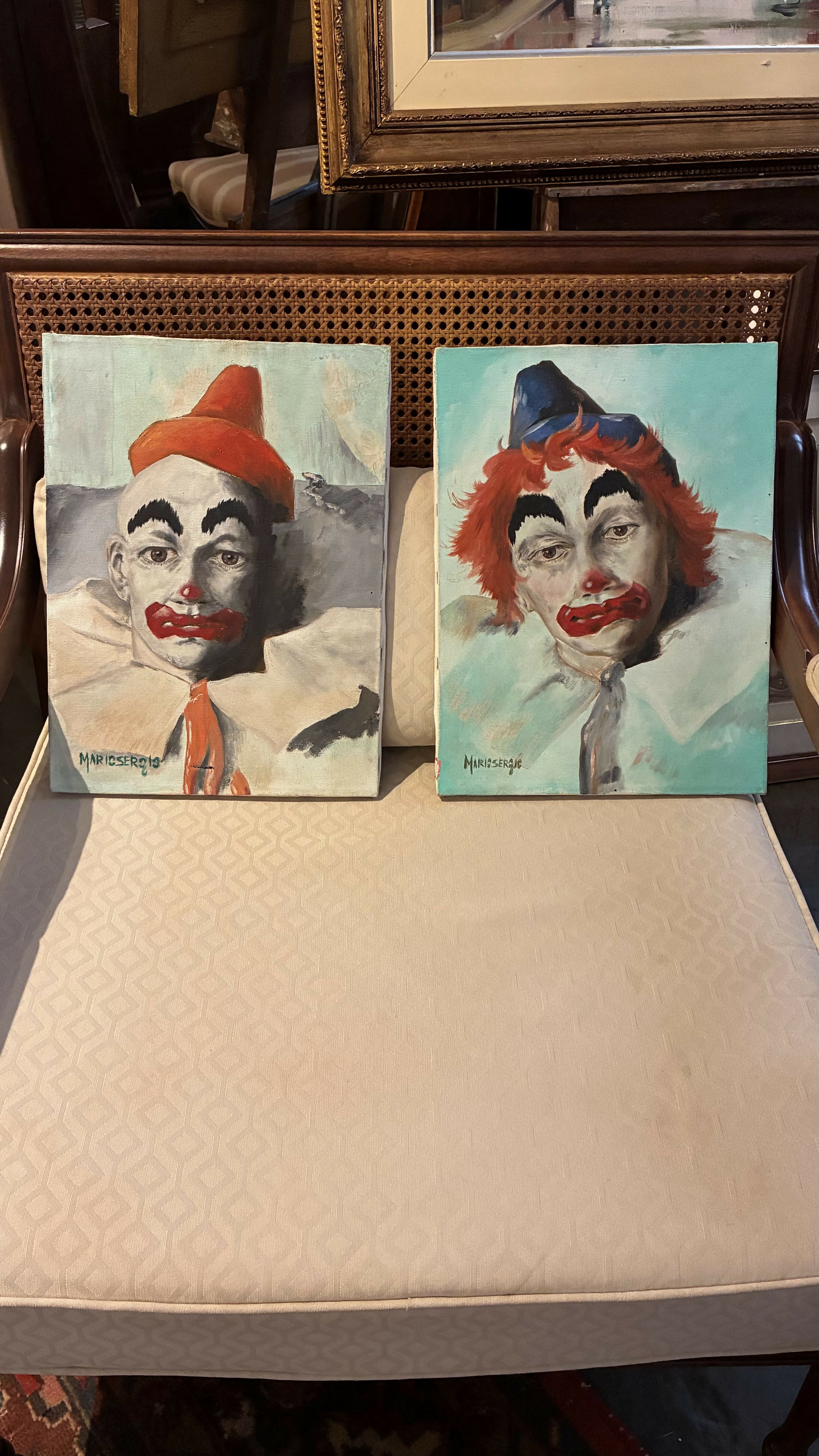 QUADRO ÓLEO TELA ASSINADO - PALHAÇOS