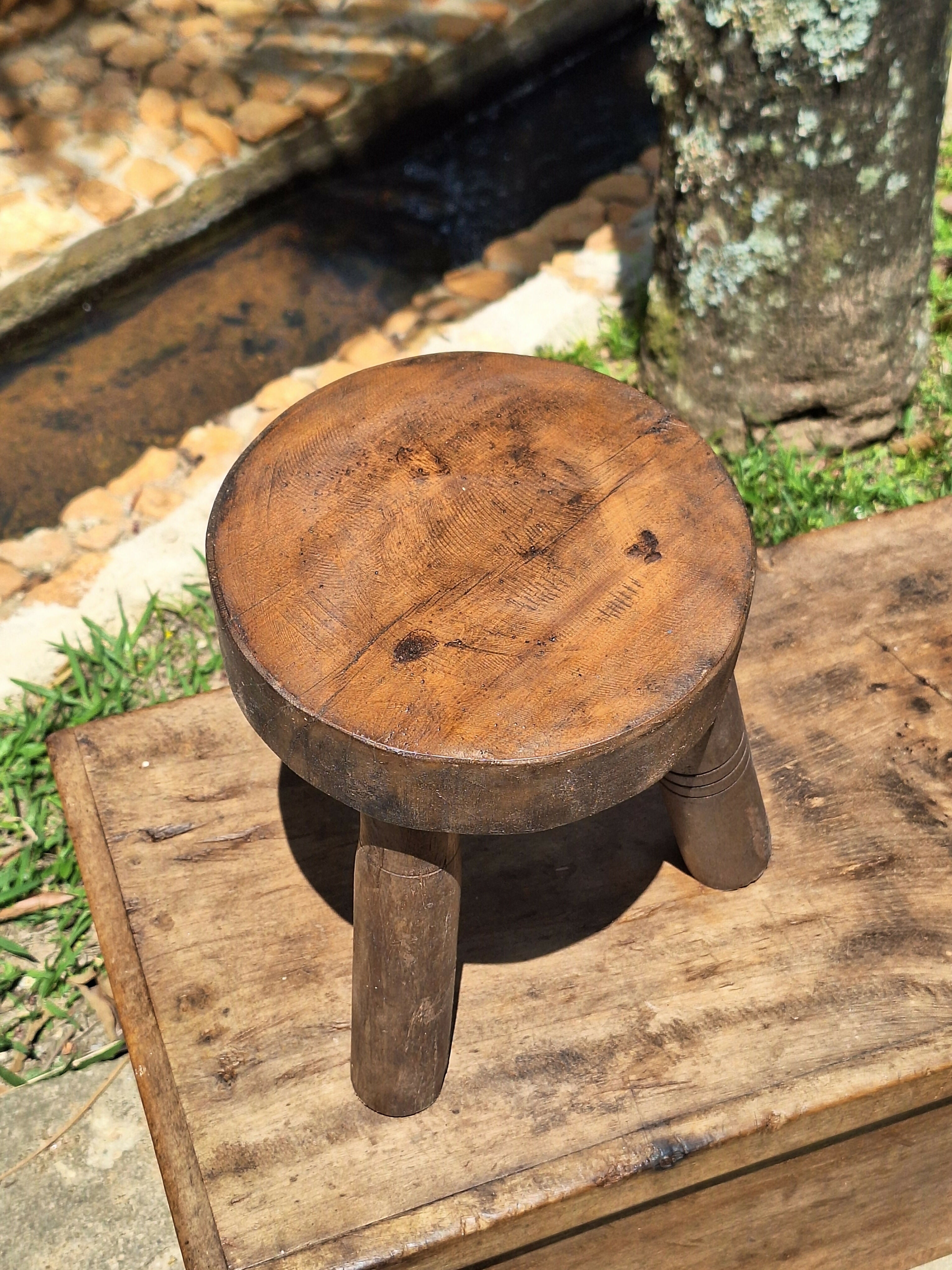 Banquinho Antigo Madeira Maciça Garimpo Mineiro