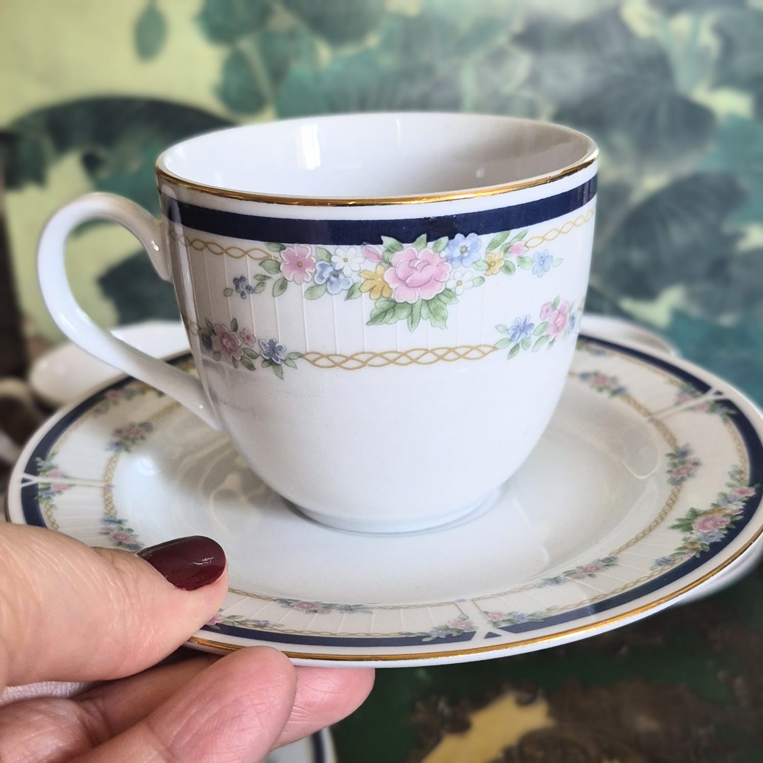Conjunto de 8 xícaras de chá em porcelana vintage alemã, anos 90, R&amp;B. Linha Flirt, modelo Patrícia.