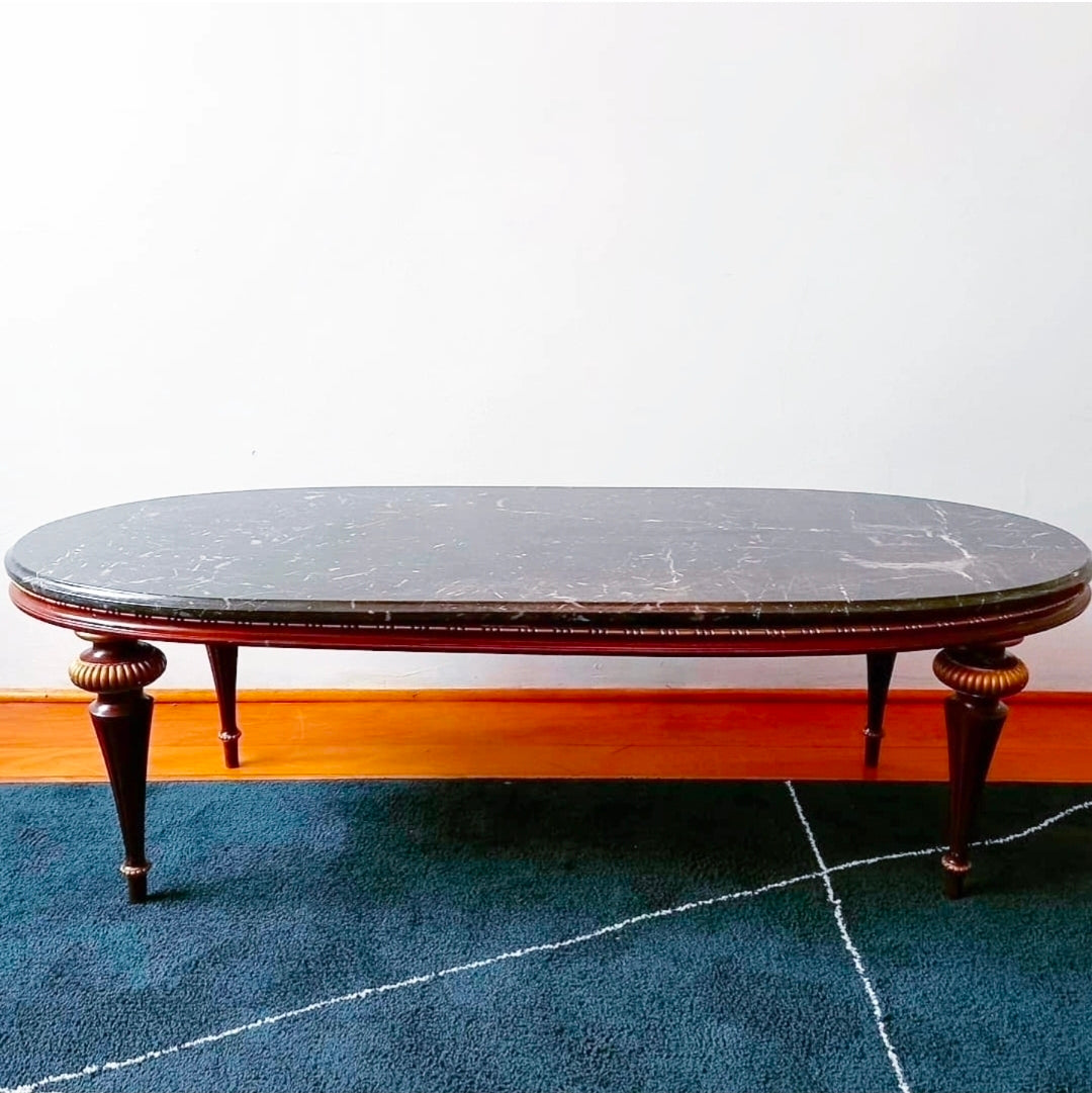 MESA DE CENTRO OVAL FRANCESA ANOS 50 COM TAMPO EM GRANITO 