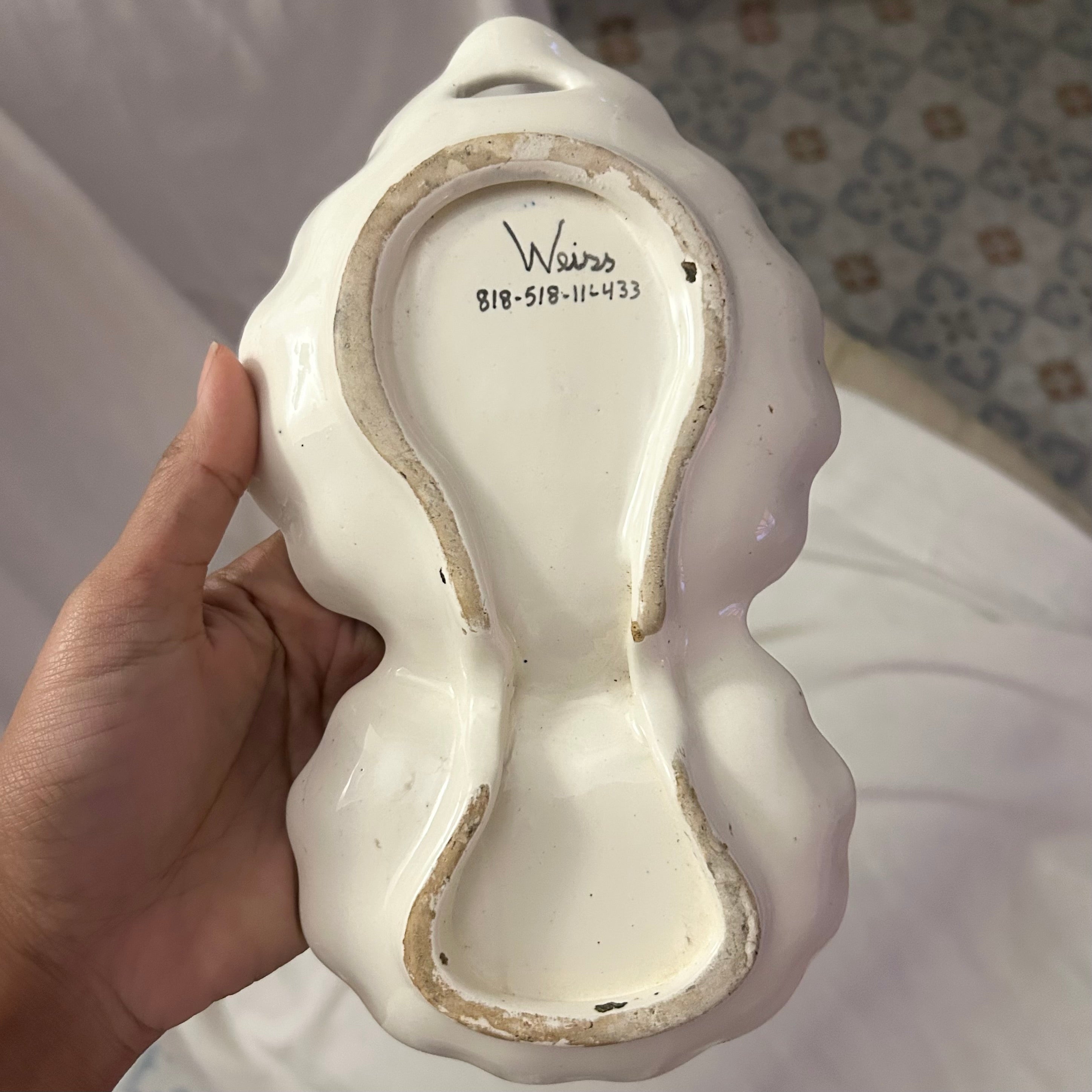 Petisqueira Dupla com Alça em Cerâmica Weiss. com estampa floral em azul cobalto 