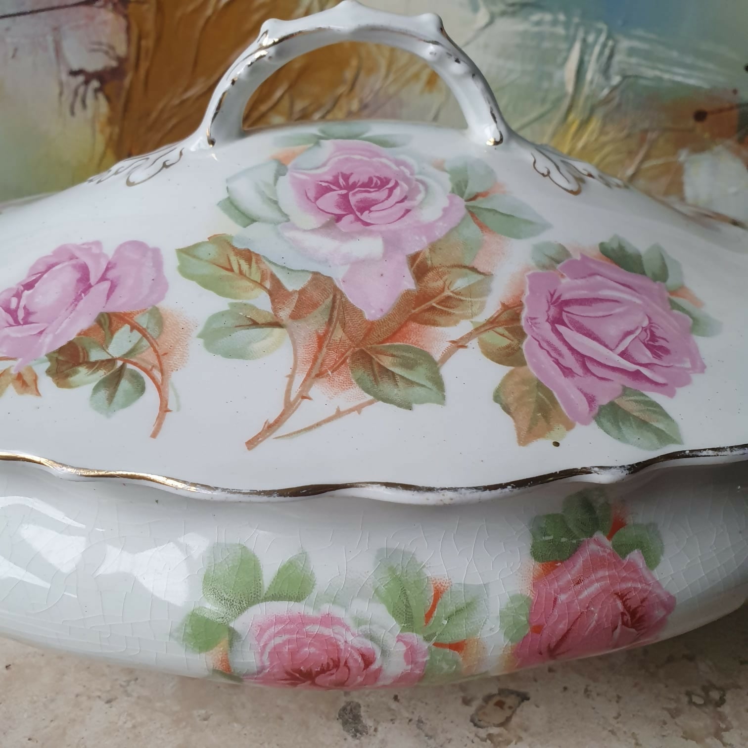 Sopeira inglesa século XIX floral, linda para decoração.