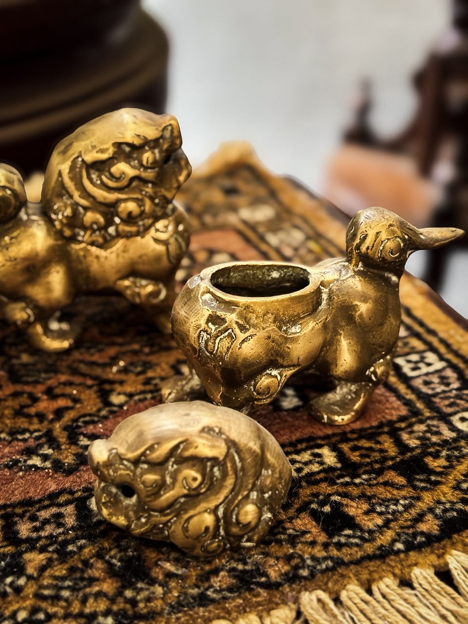 Par de Cães de Fó Porta-Incenso em Bronze, China, segunda metade do século XX