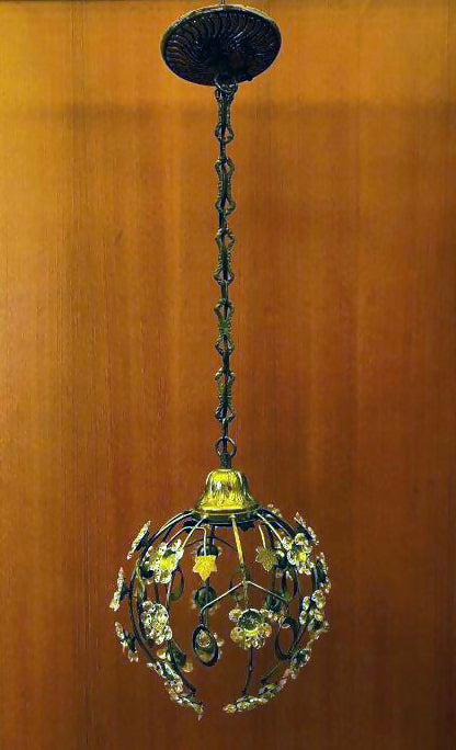 Antigo Lustre pendente bola de metal e cristais