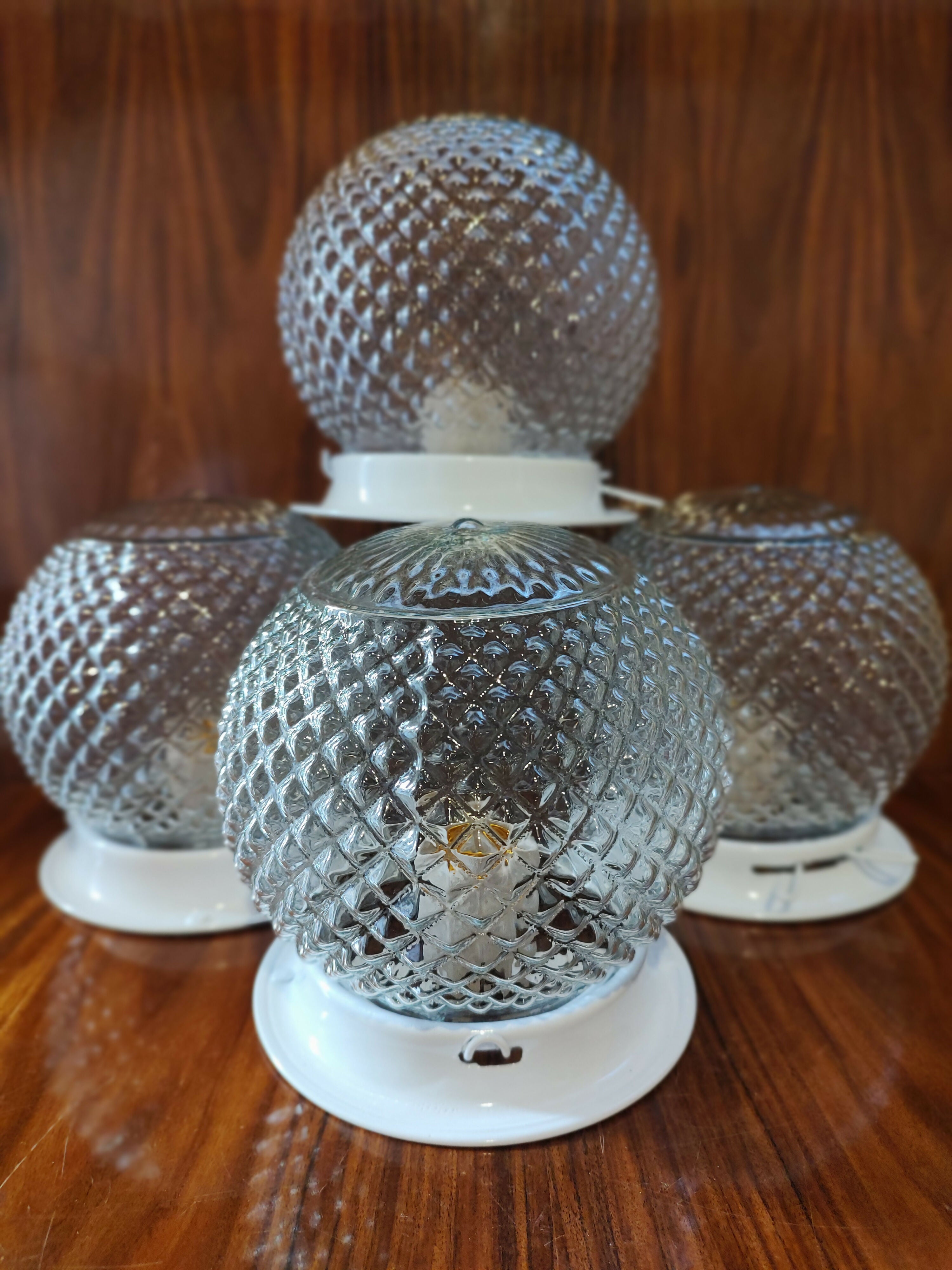 Antiga Cúpula / Lustre / Luminária Bola em vidro texturizado com bocal e plafon novos (valor unitário)