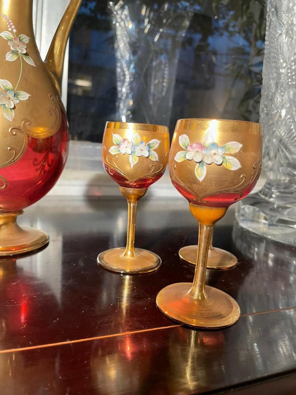 Licoreira e 5 Taças em Cristal Veneziano Bohemia