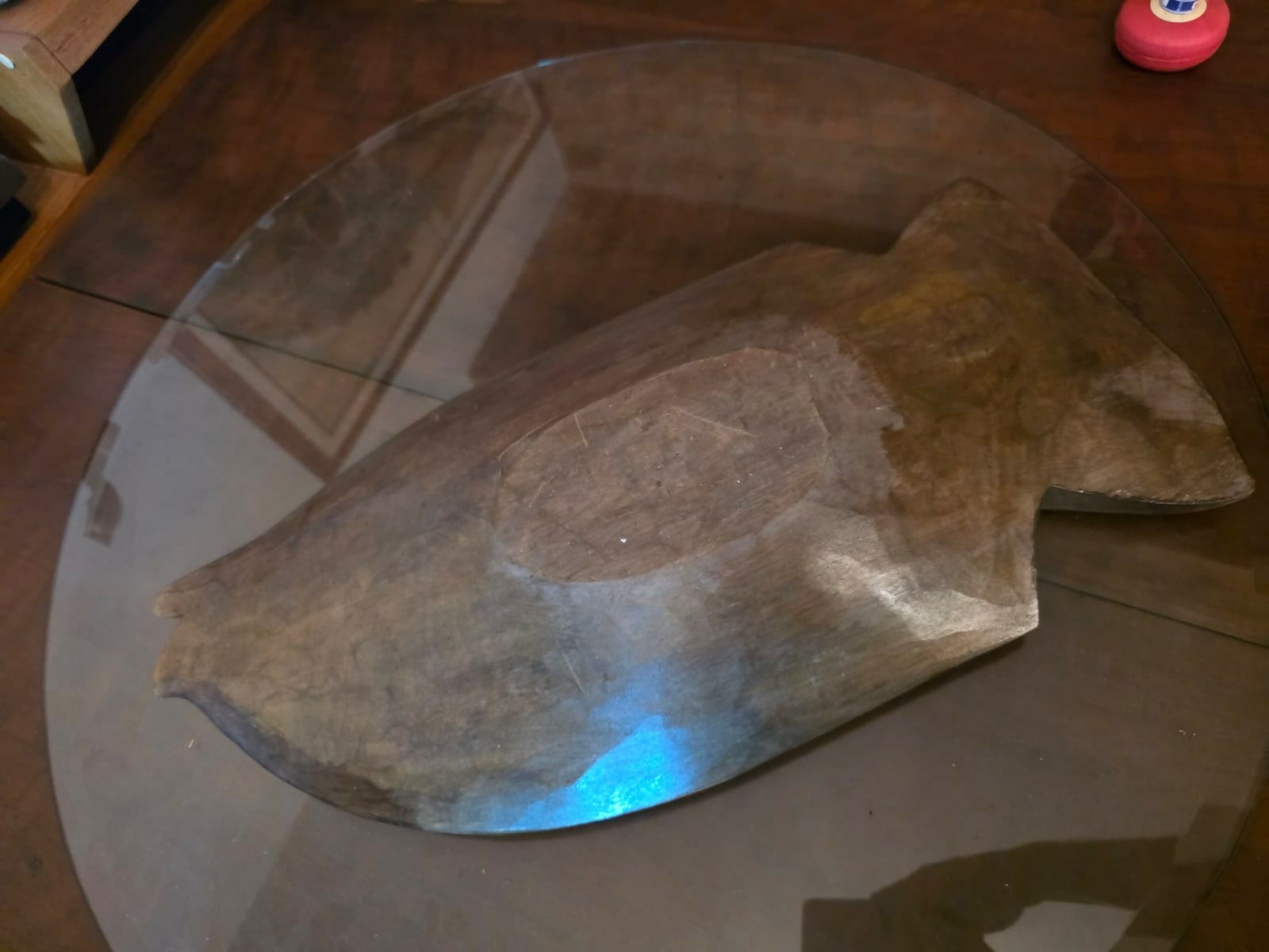 Antiga fruteira de madeira em madeira maciça em formato de Peixe