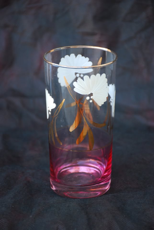Copos de vidro vintage floral rosa  anos 60