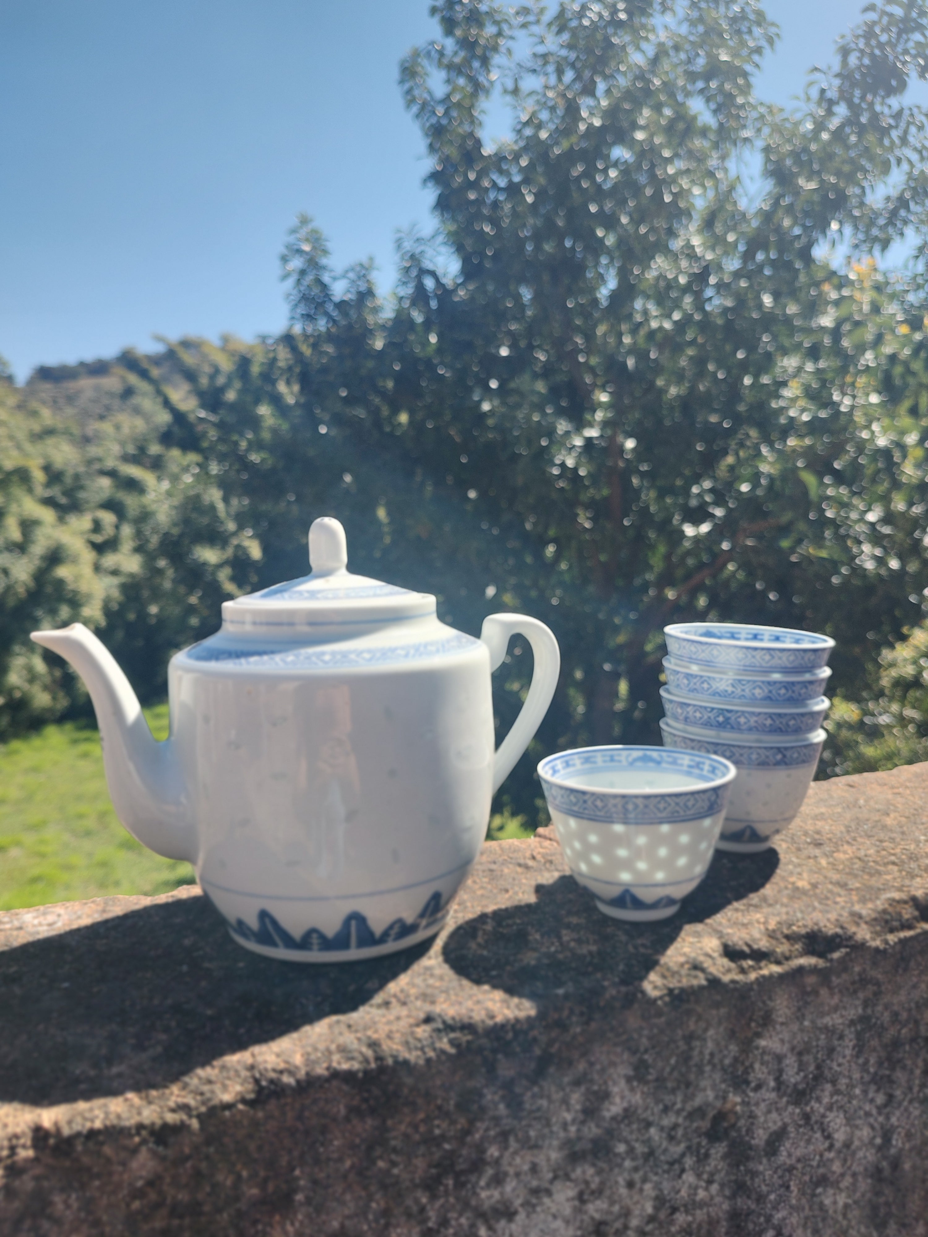 Raro Conjunto Chinês vintage para chá com padrão Grão de arroz - anos 80