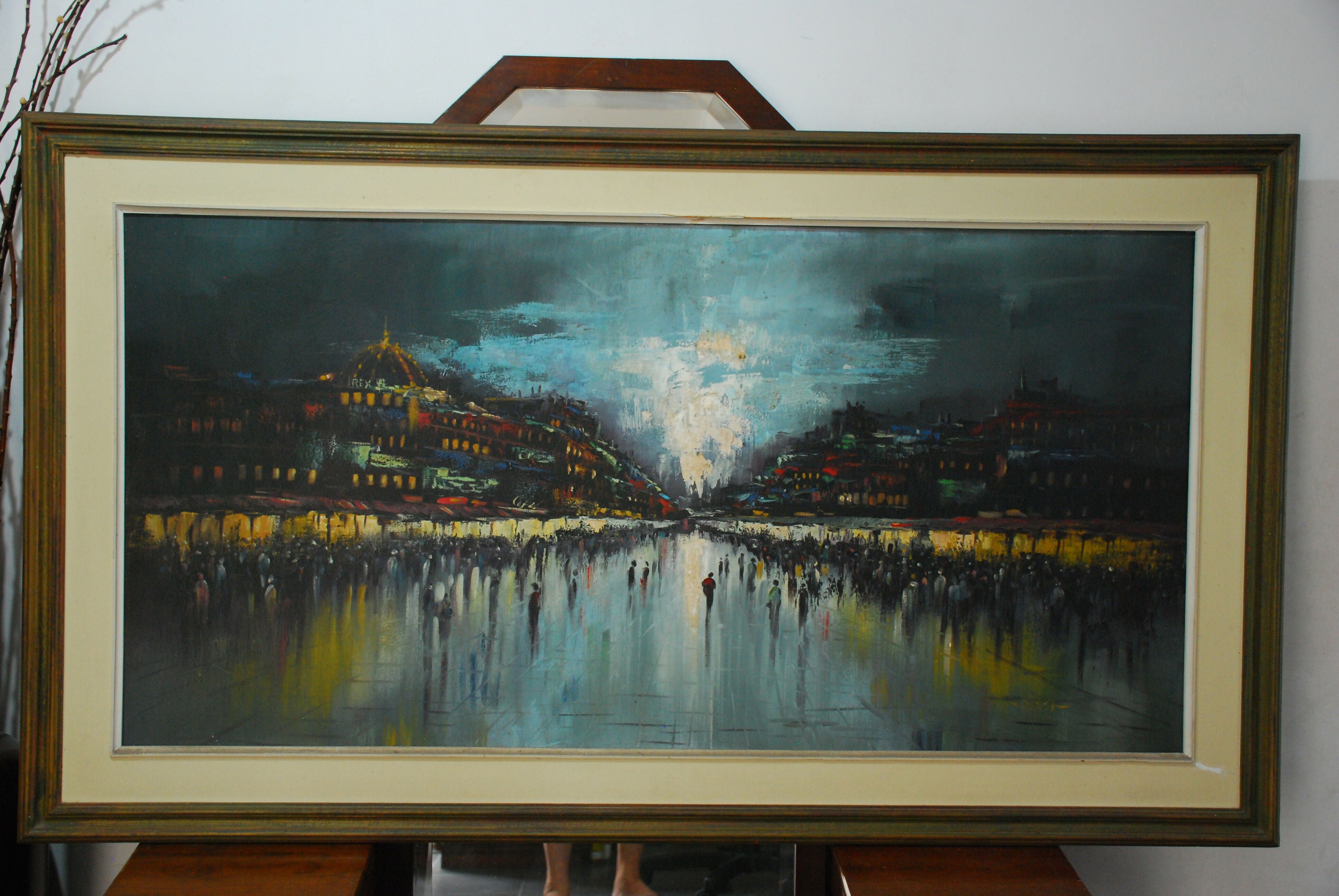 quadro oleo sobre tela anos 70 - 1,40 x 70 , moldura 1,63 x 0,93