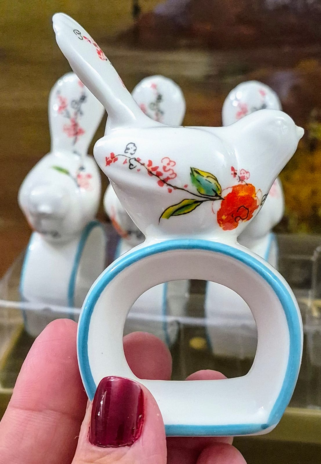 Porta guardanapos fofíssimos em porcelana estadounidense Lenox, na caixa, com 4 unidades, em formato de passarinho.