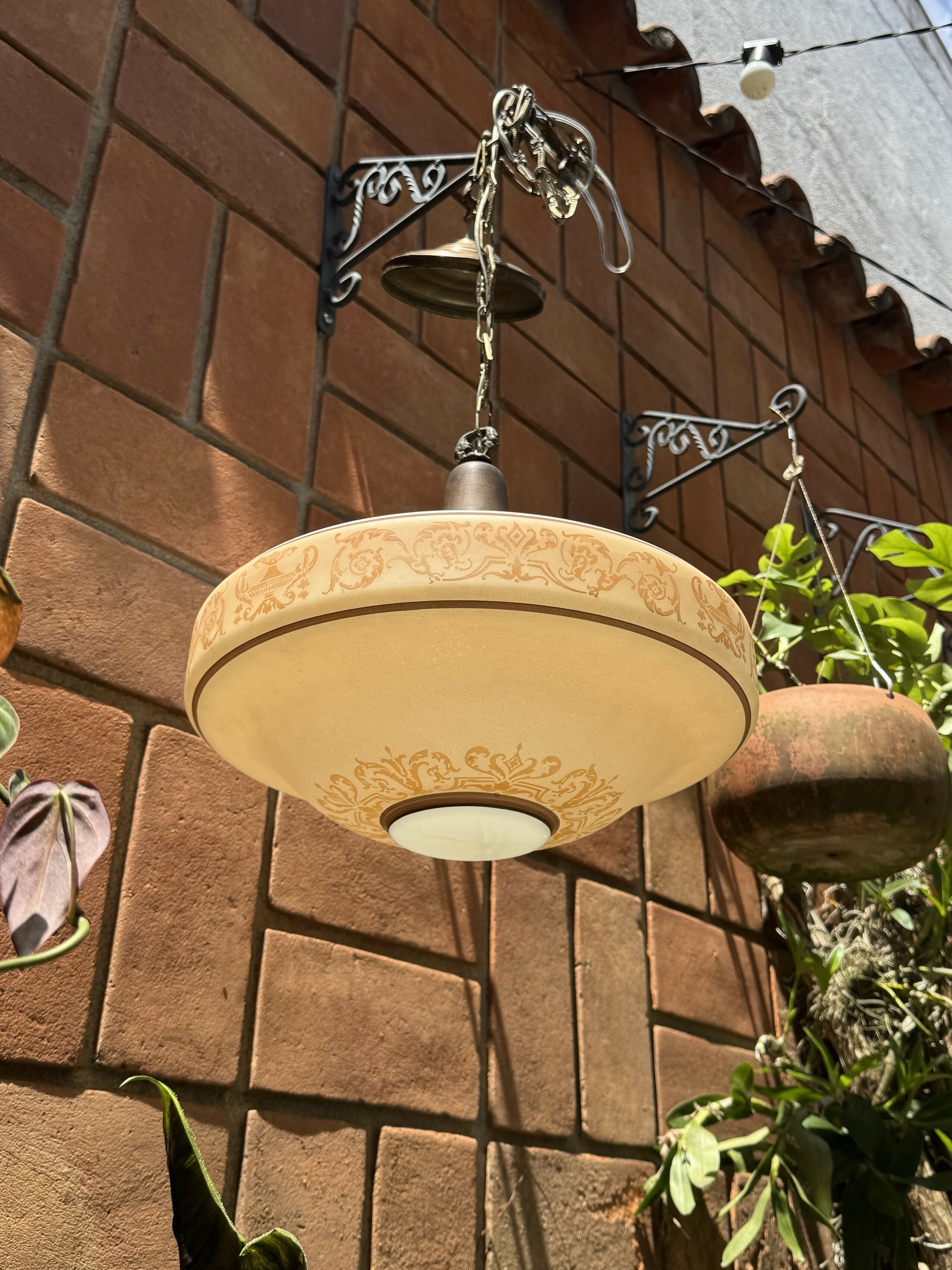 Luminária Pendente Muito Antiga em Opalina - Perfeito Estado