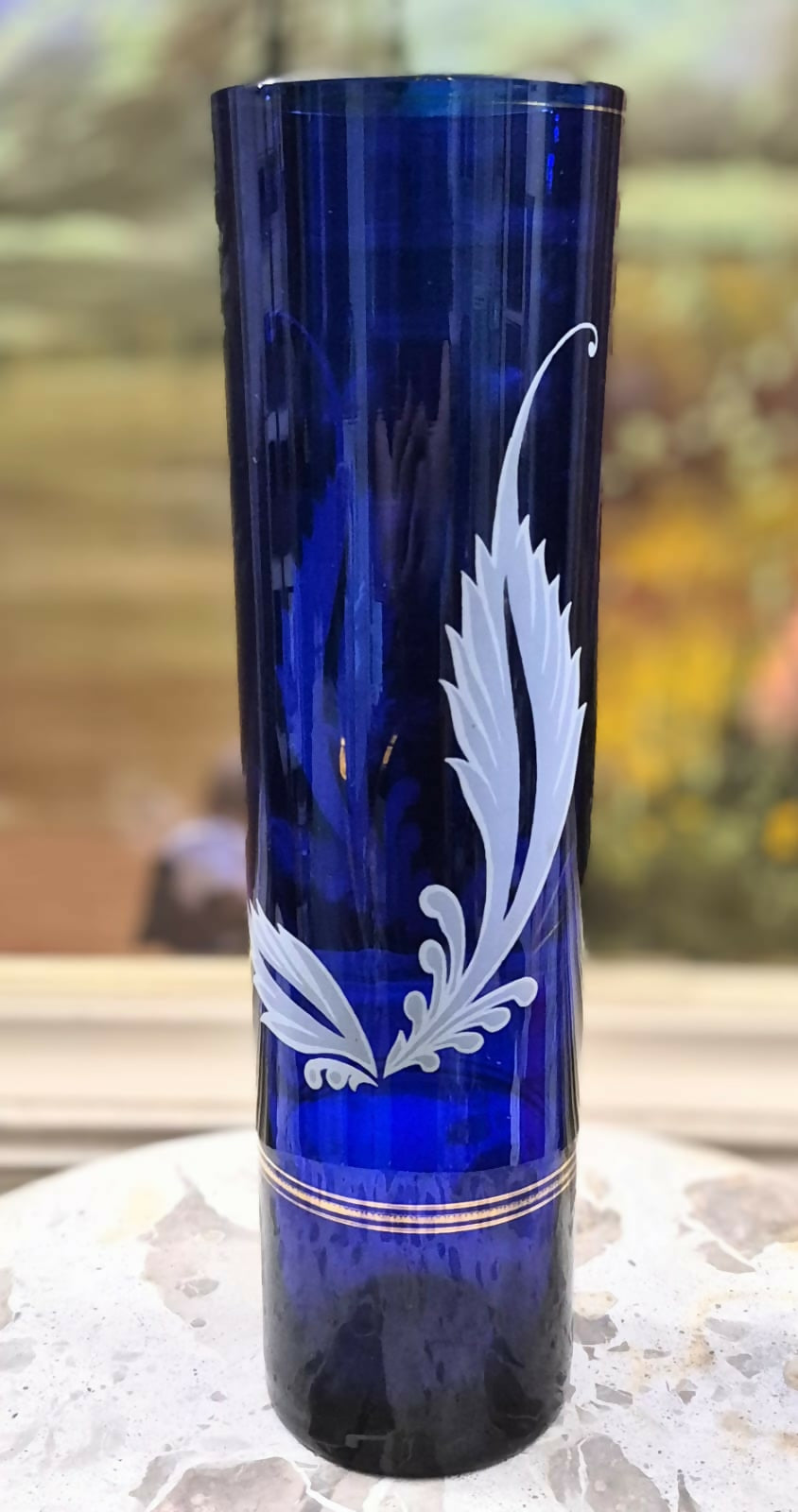 Vaso em vidro, anos 50, azul cobalto cilíndrico. Lindo!