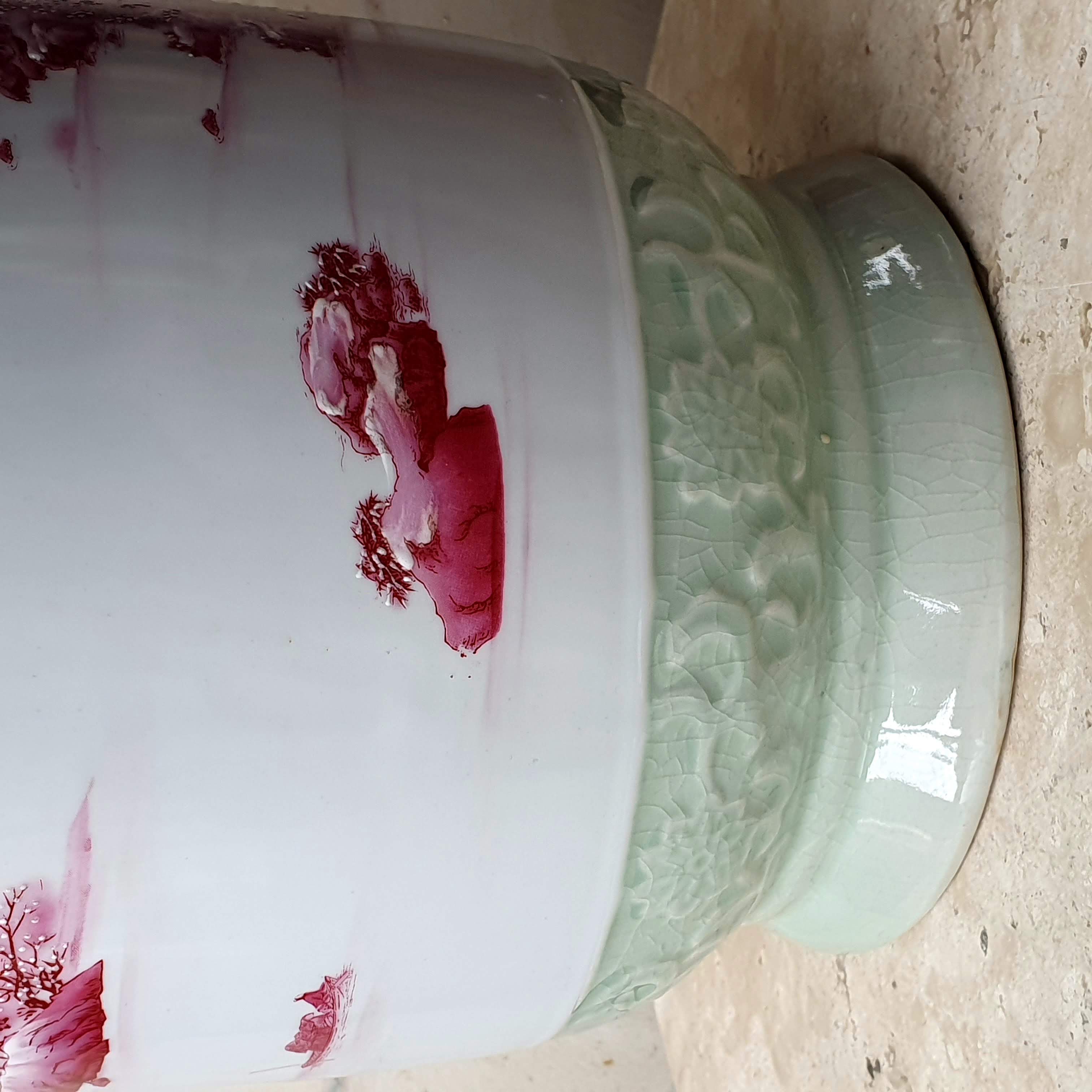 GRANDE VASO CELADON COM PINTURA ARTESANAL