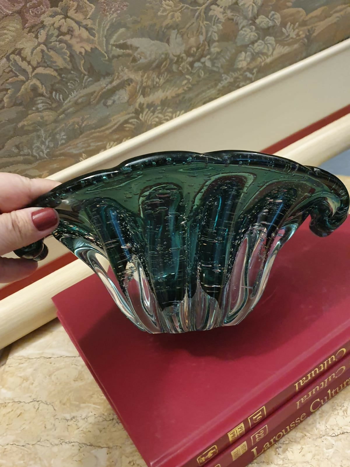 Maravilhoso centro de mesa / fruteira / floreira em vidro de Murano verde. Perfeito estado!