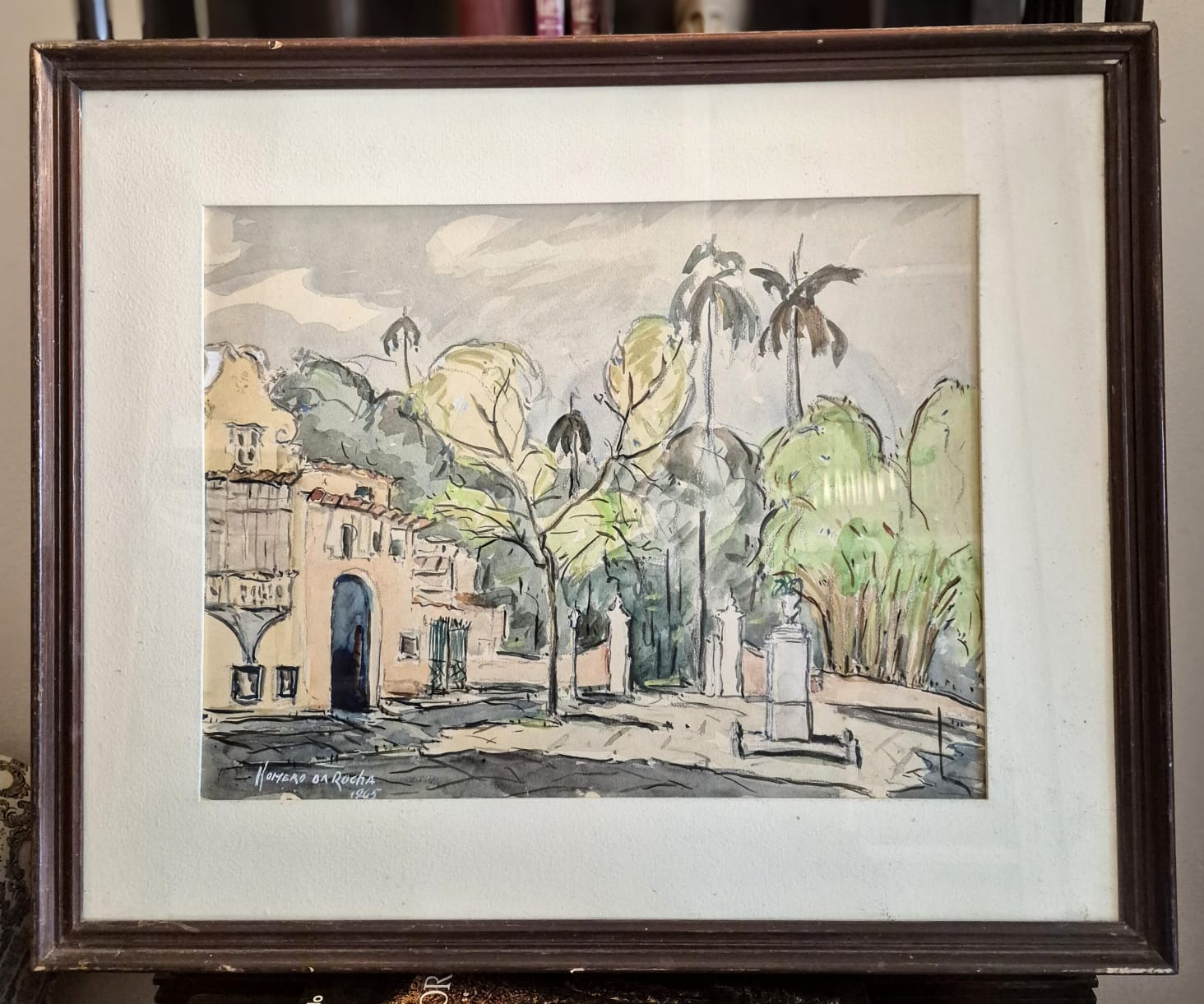 Quadro com pintura em aquarela do artista plástico brasileiro Homero da Rocha de 1965.  