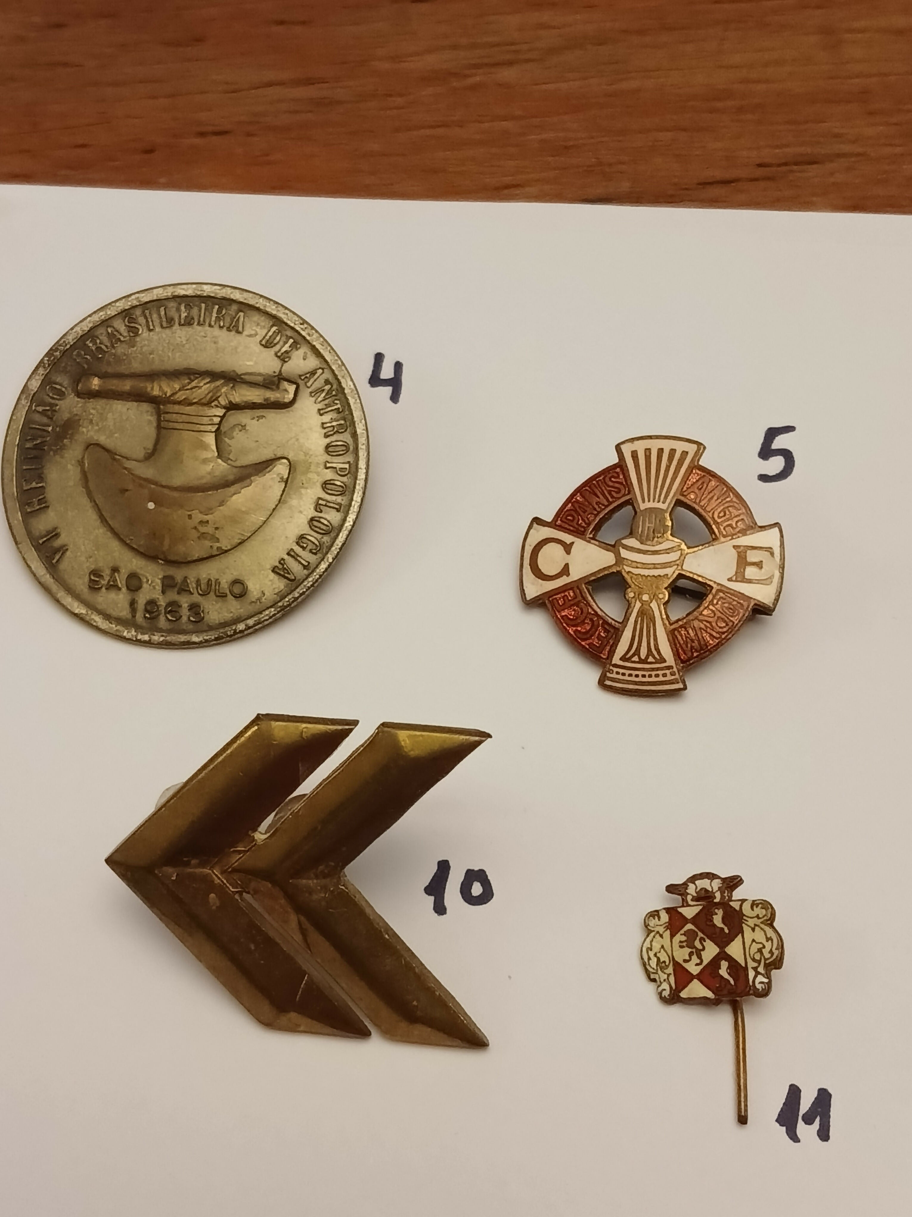 Coleção de 48 pins e broches antigos