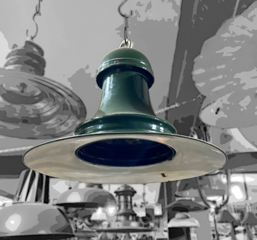 Antiga Luminária Pendente esmaltada em verde - Estilo industrial