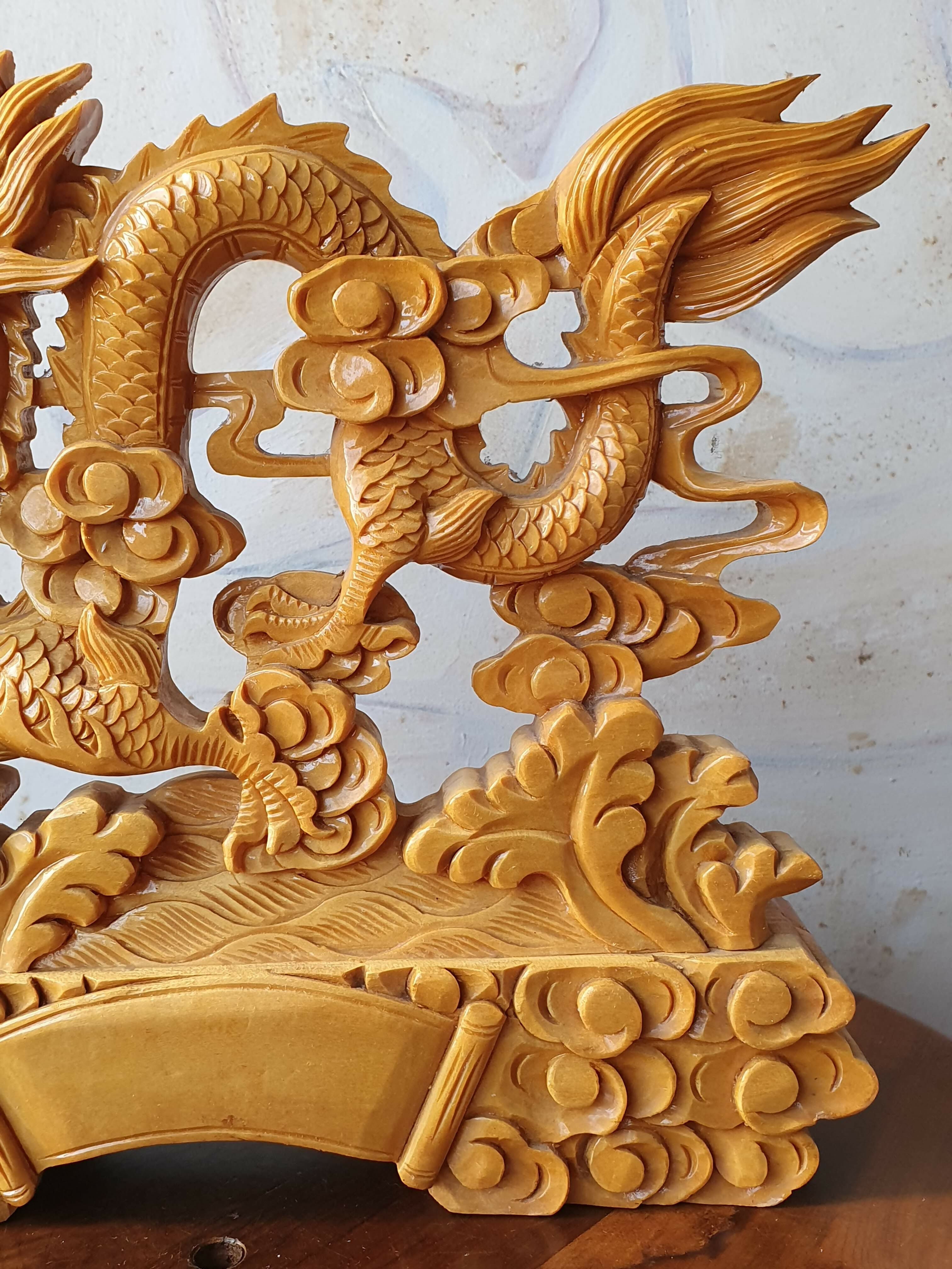 Escultura chinesa de dragão, século XX, esculpida à mão