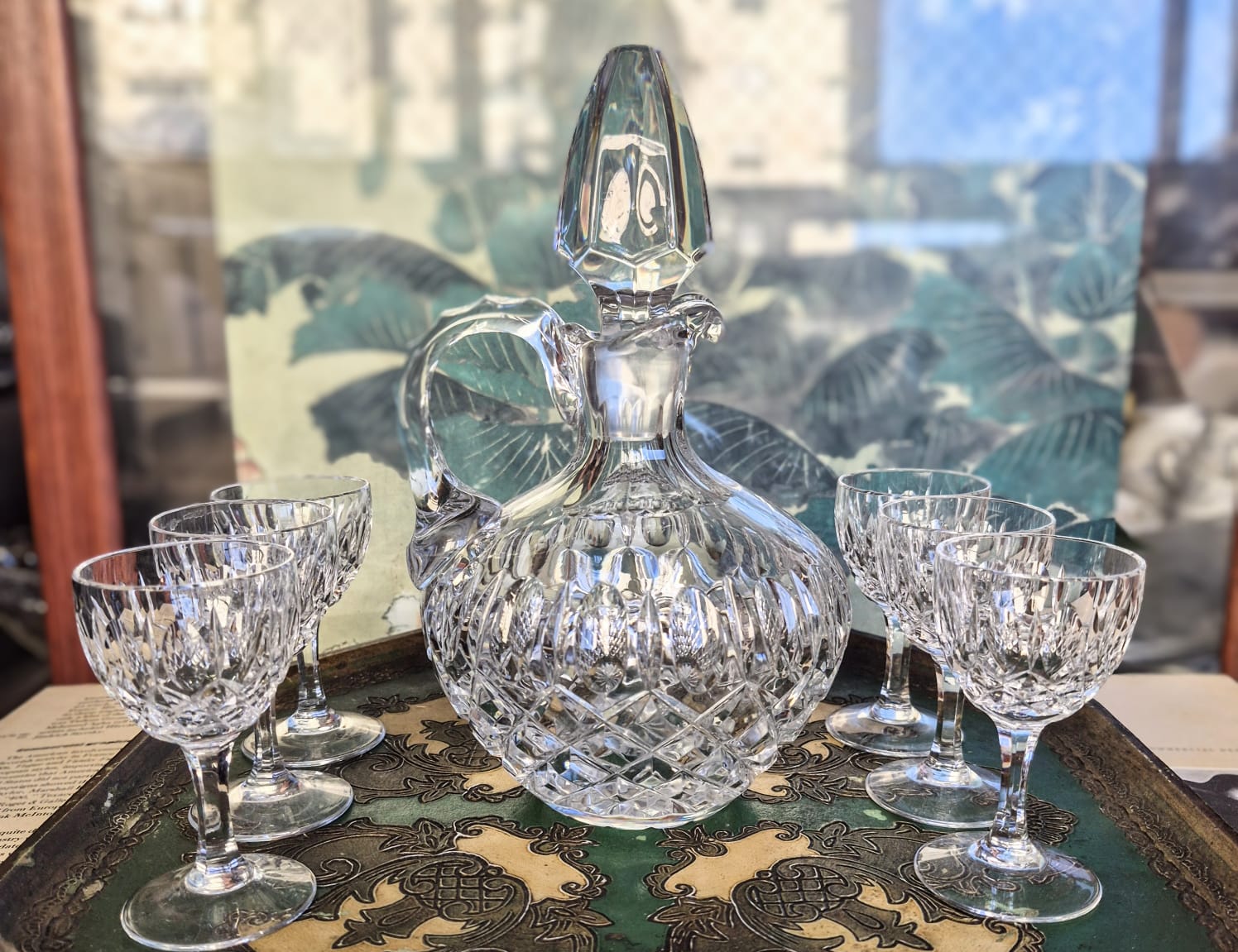 Conjunto de licoreira e taças para licor em cristal de chumbo pesado, primeiríssima linha, alemão, Bleikristall Nachtmann. Anos 60.