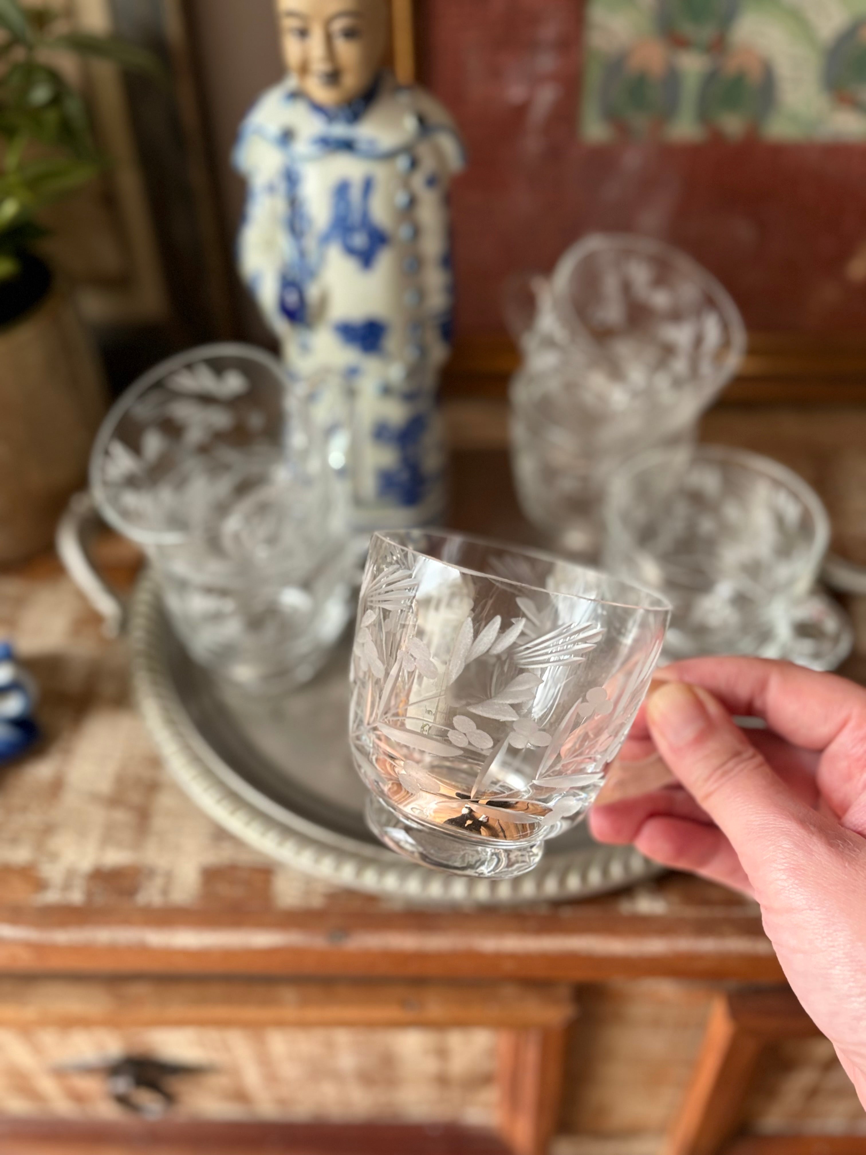 Conjunto 6 xícaras de cristal para ponche ou chá
