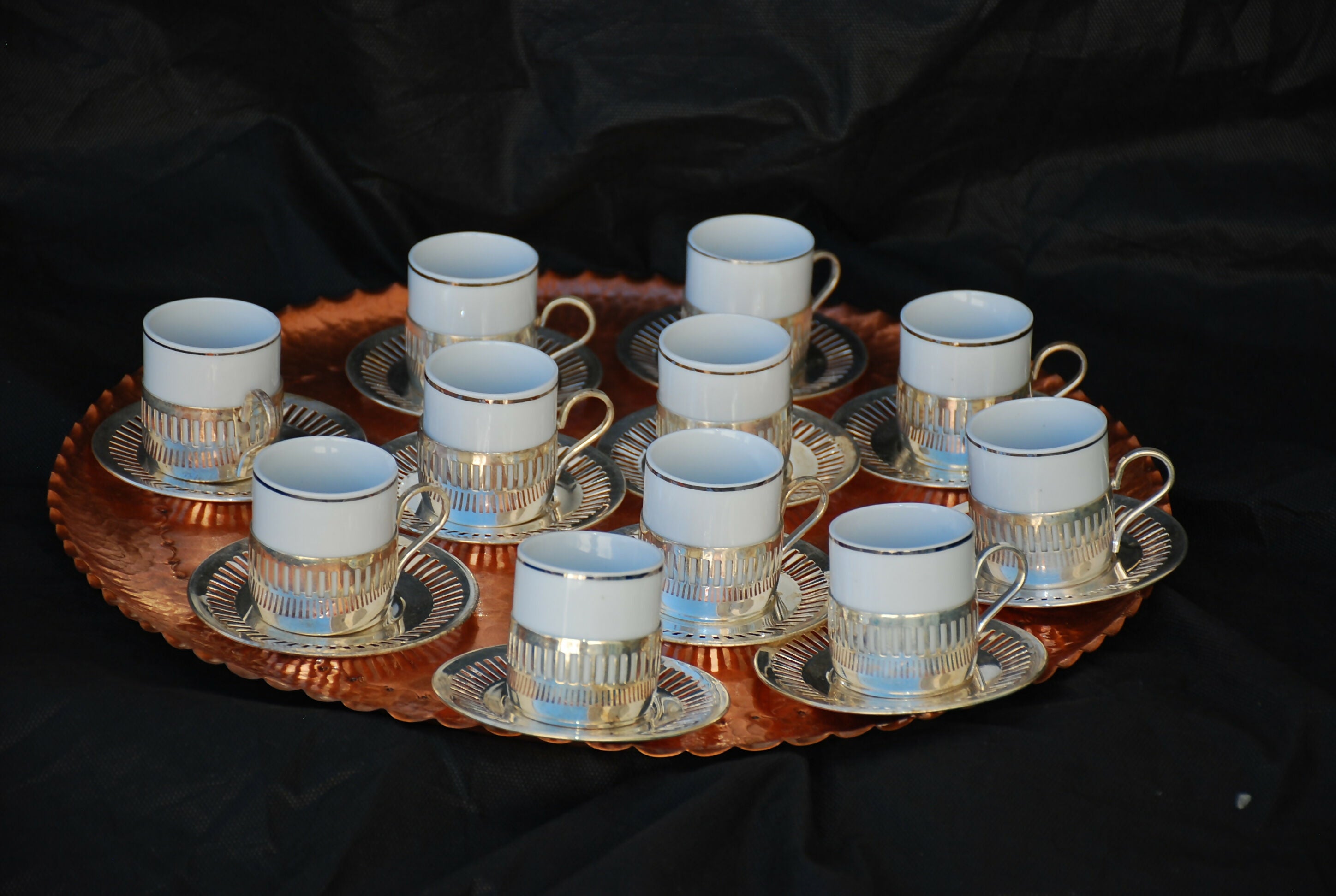 conjunto de cafe pozzani , decada 50 - 60 , suporte prata 11 pçs