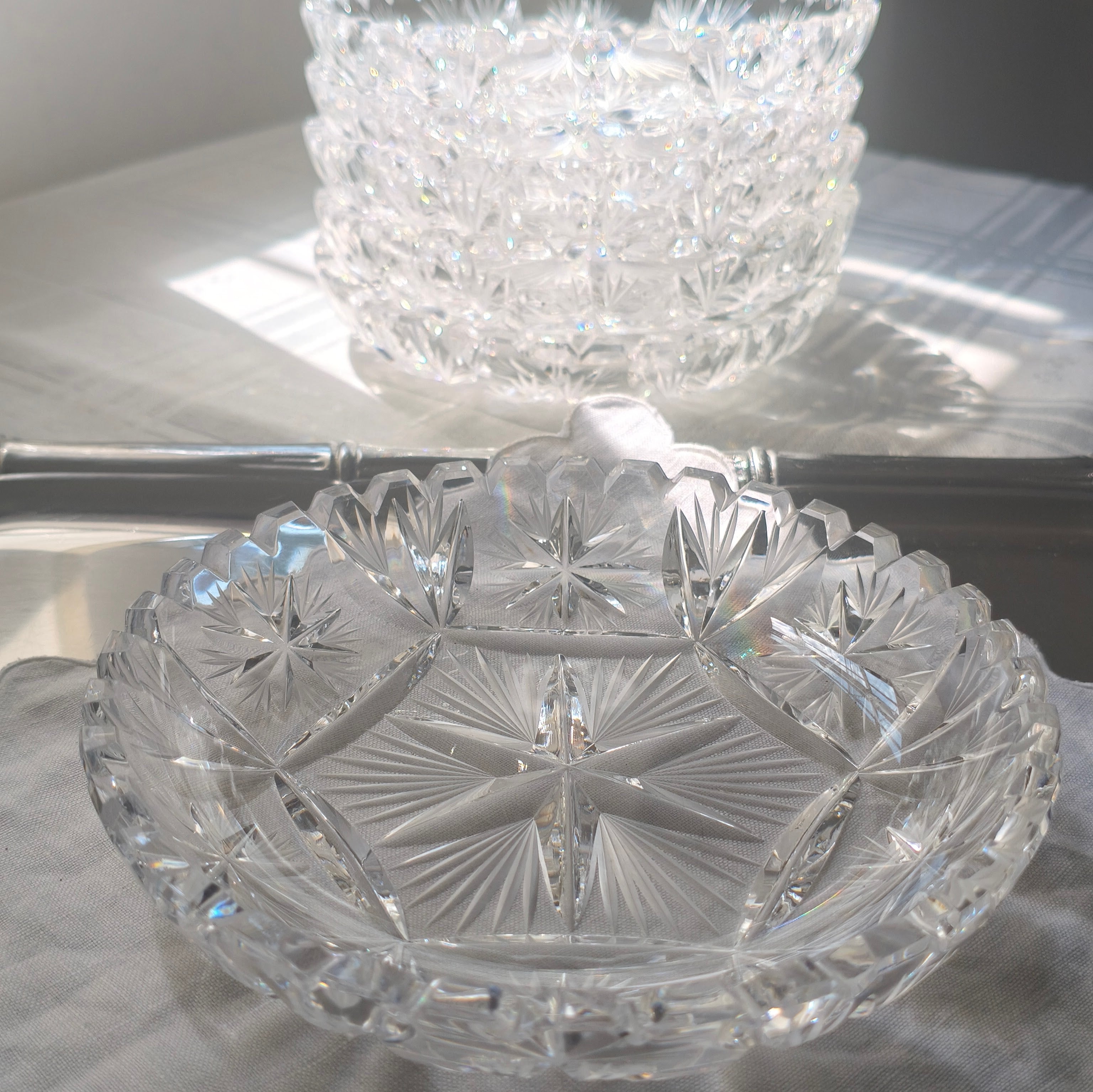 Conjunto 6 pratinhos em cristal lapidado