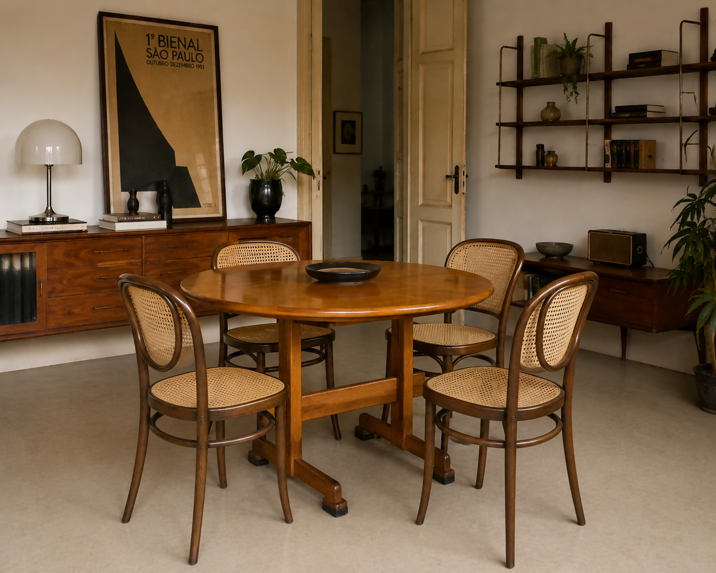Mesa de jantar redonda extensível em madeira clara