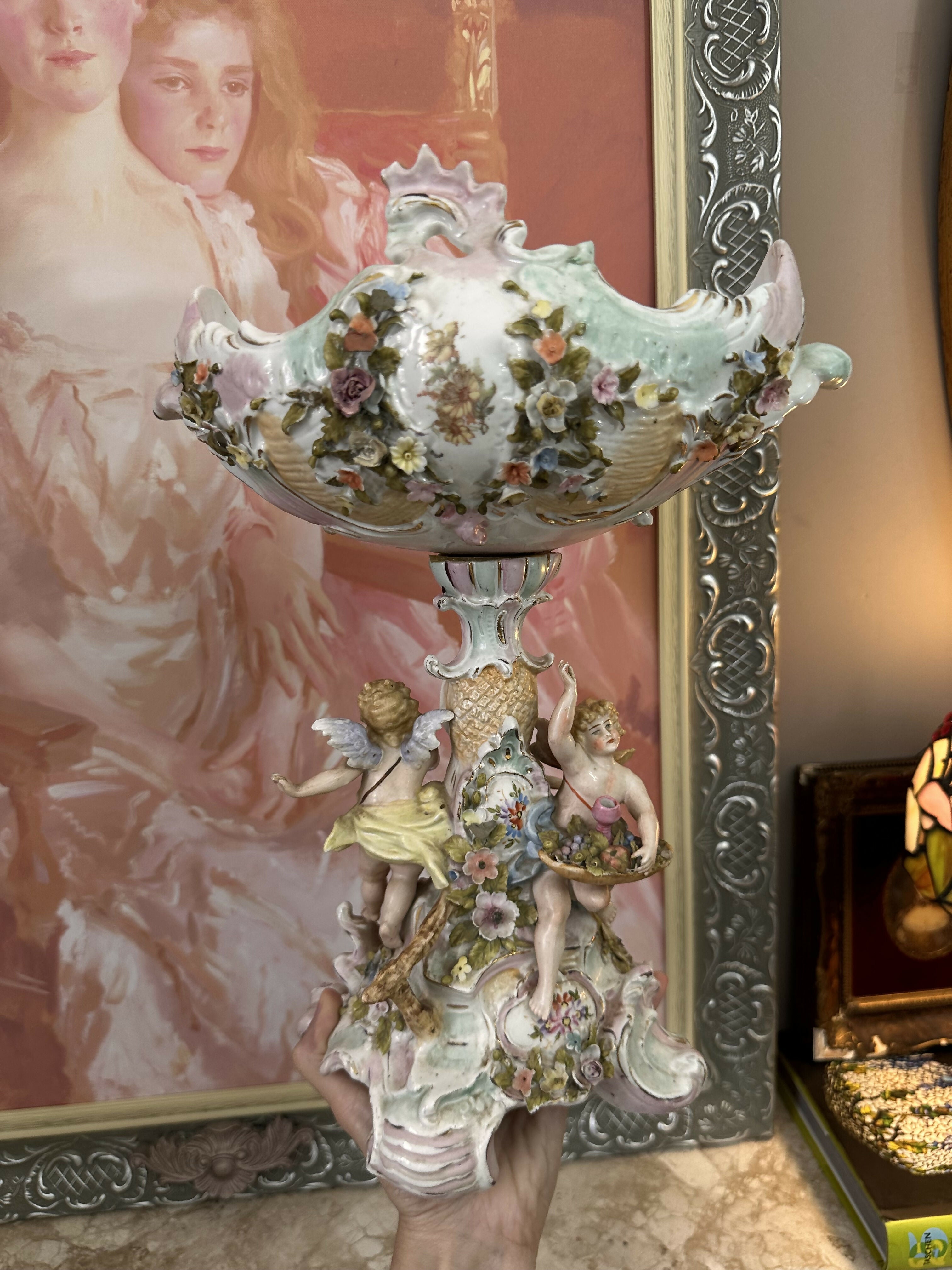 ANTIGO centro de mesa - porcelana Sitzendorf- estilo Dresden Peça central de mesa porcelana