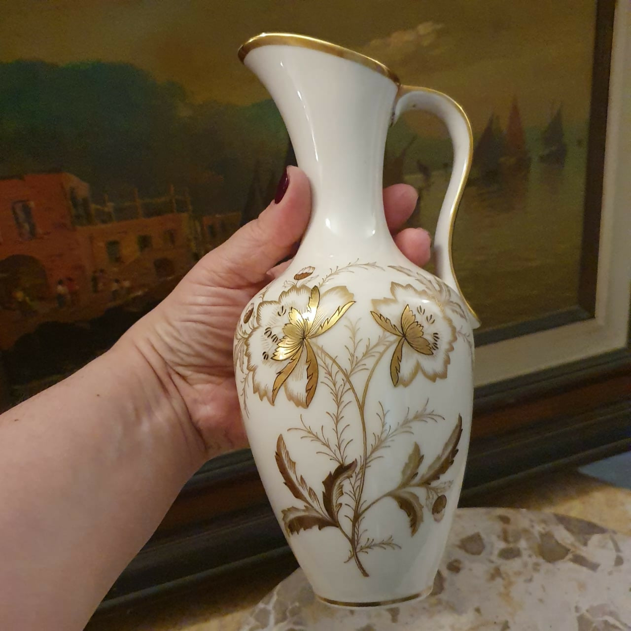 Jarra lindíssima em porcelana alemã Lindner Bavaria, meados do sec. XX