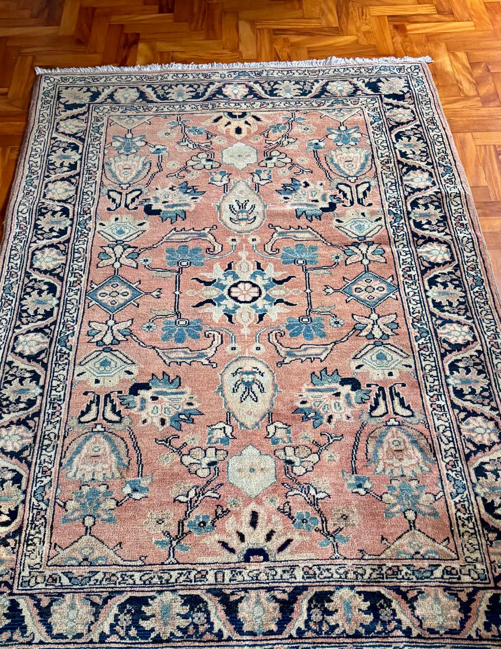 Tapete persa Tabriz em tons de rosa e azul, 180 × 125 cm (DMCPS_083)