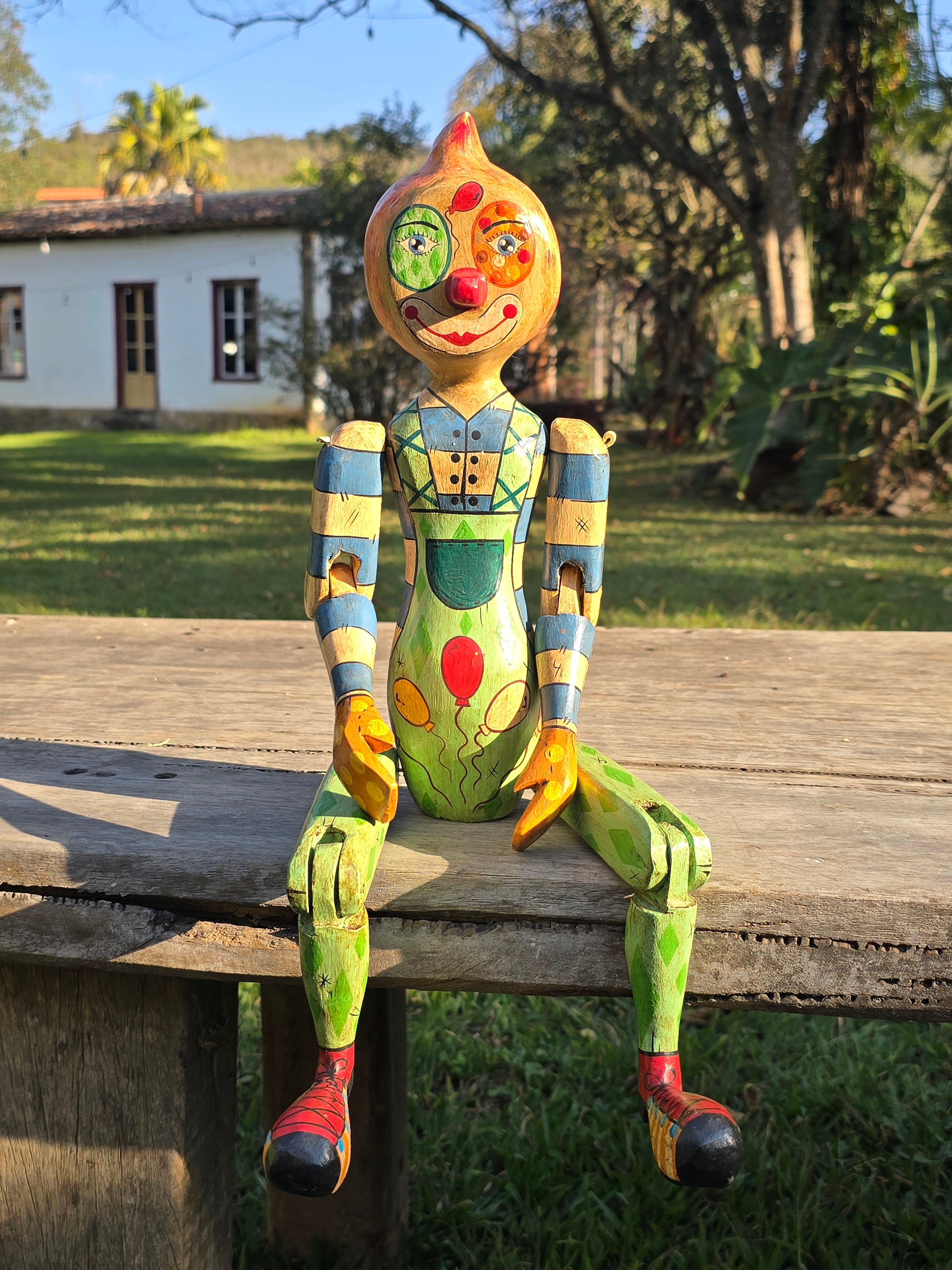 Palhaçinho Articulado de Madeira Pintado à Mão